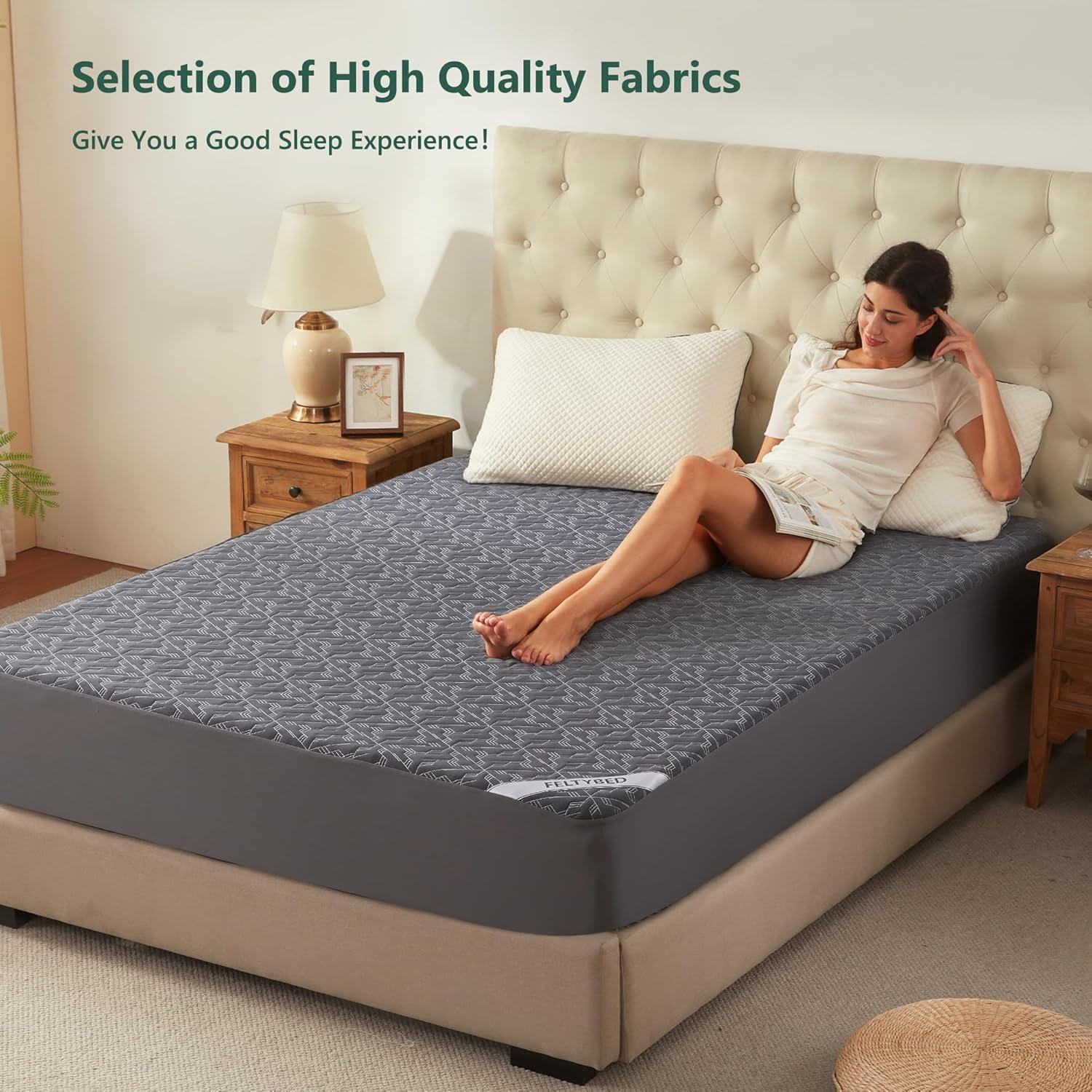 Queen Size Waterproof Mattress Protector, 40% Rayon Derived From Bamboo Grey Mattress Pad Cover, 3D Air Fabric Breathable Mattress Pad Fitted With Deep Pocket 6"- 15" Machine Washable