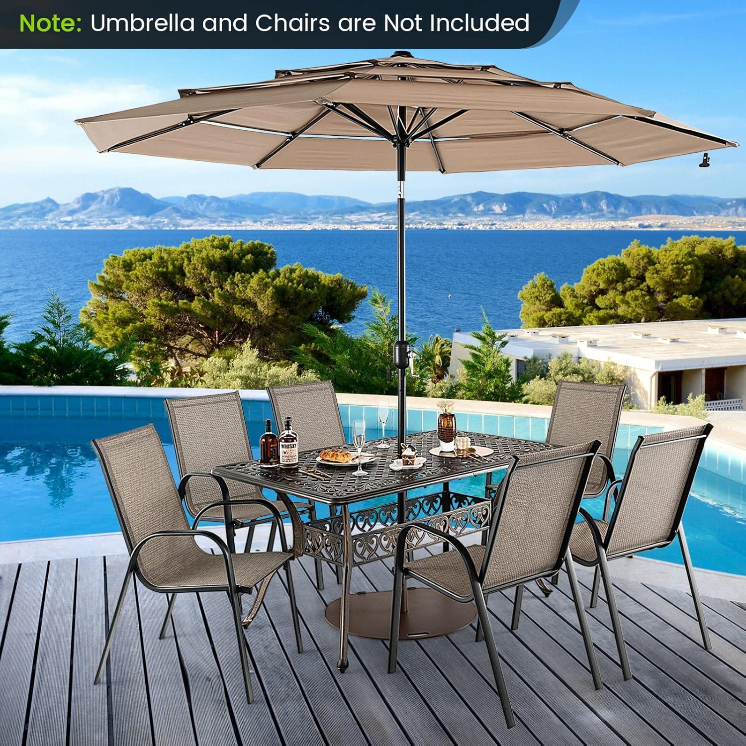 Giantex Patio Dining Table, Cast Aluminum Outdoor Table for 6 or 8 Persons, Heavy-Duty Structure, Adjustable Footpads, All-Weather Square Umbrella Table with Hole, 59" Lx35.4 Wx28.3 H