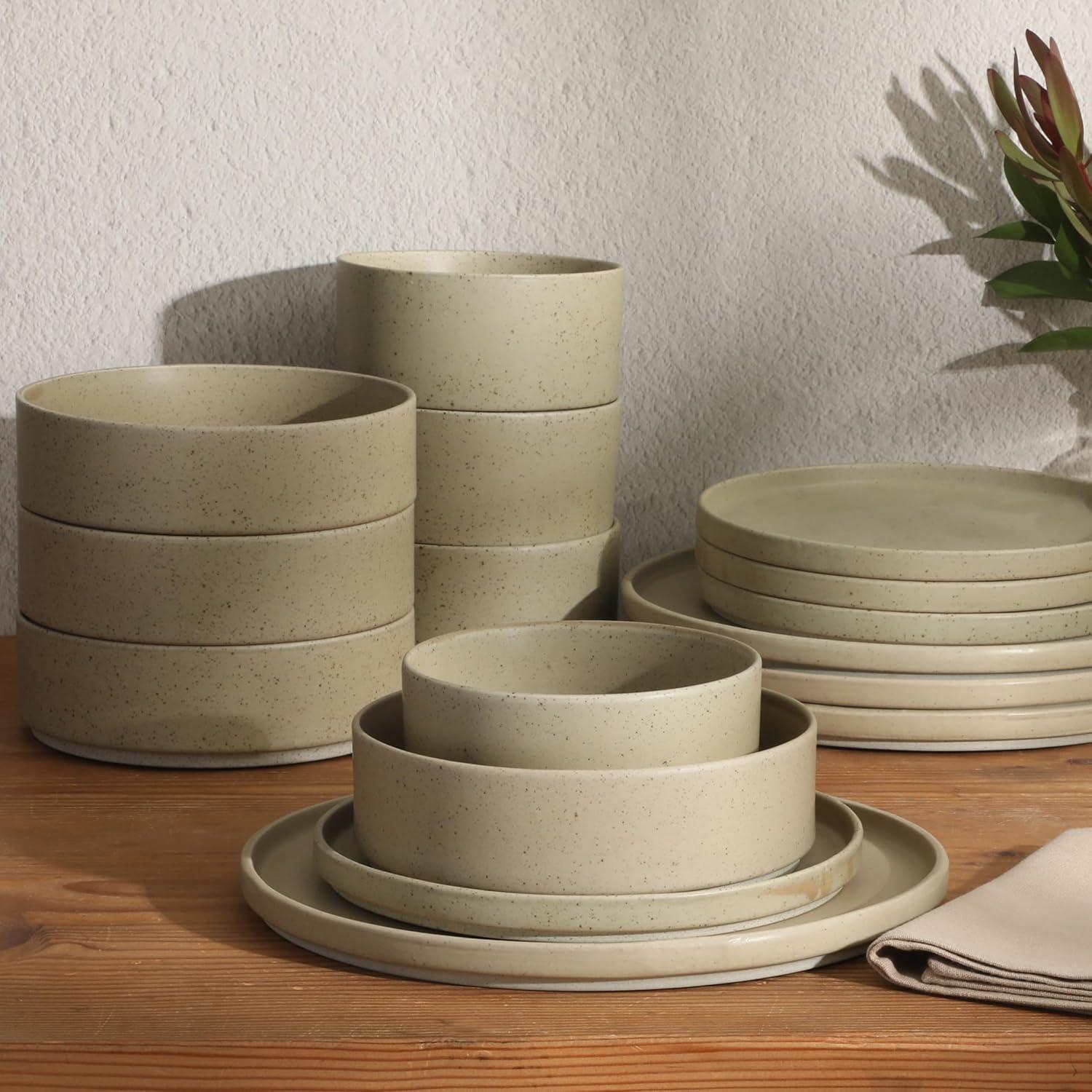 Gibson Elite Gibson Elite Tatum Premium Porcelain Matte Reactive Glaze 16 Piece (Service for 4) Plates and Bolws Stackable Dishes Ceramic Dinnerware