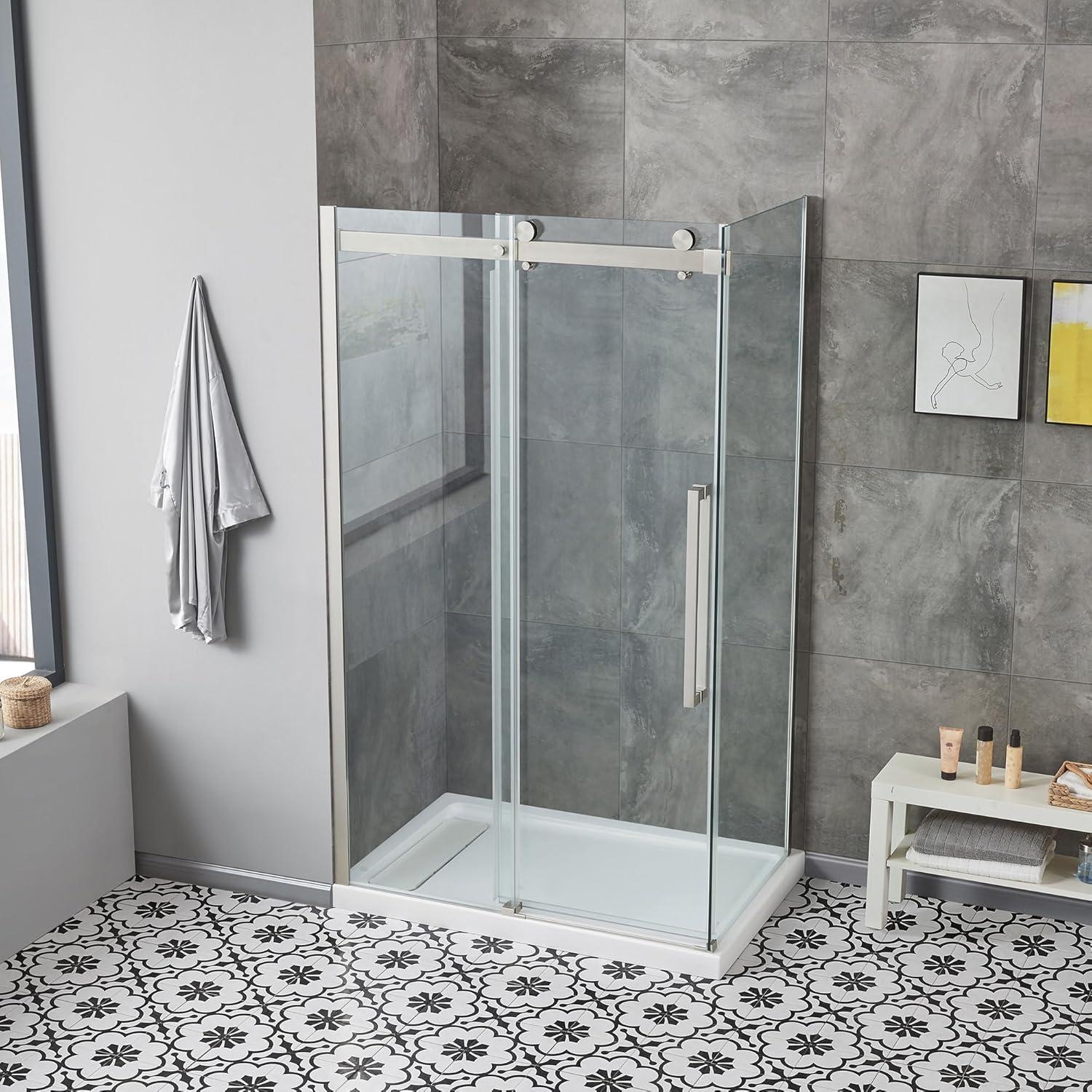 OVE Decors Bel Soft Close Stainless Steel 3-Piece 32-in x 48-in x 81-in Base/Door Corner Shower Kit