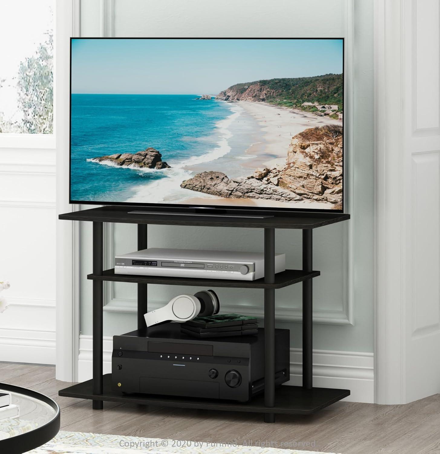 Espresso Black PVC Composite 3-Tier TV Stand with Mount