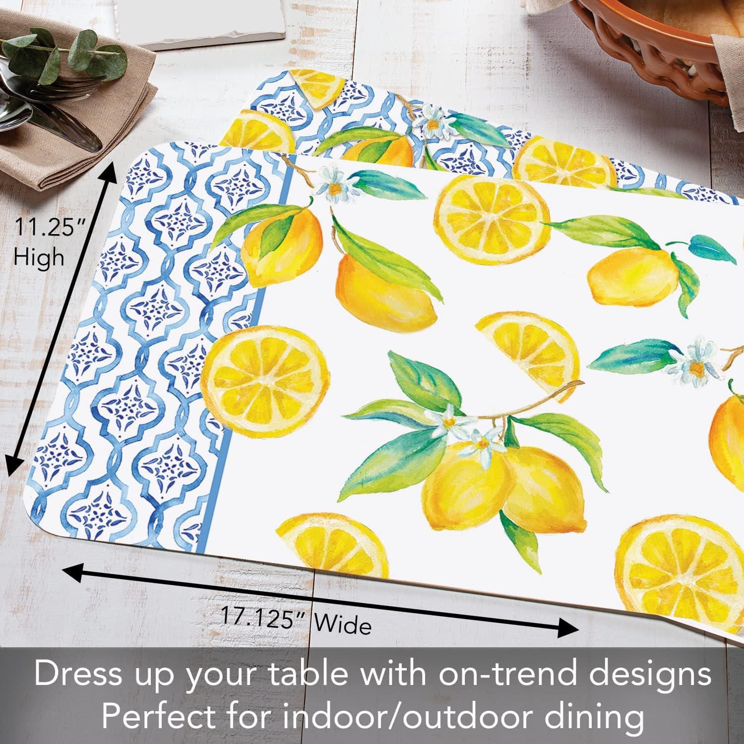 CounterArt "Lovely Lemons" 4 Pack Reversible Flexible Plastic Tabletop Placemats