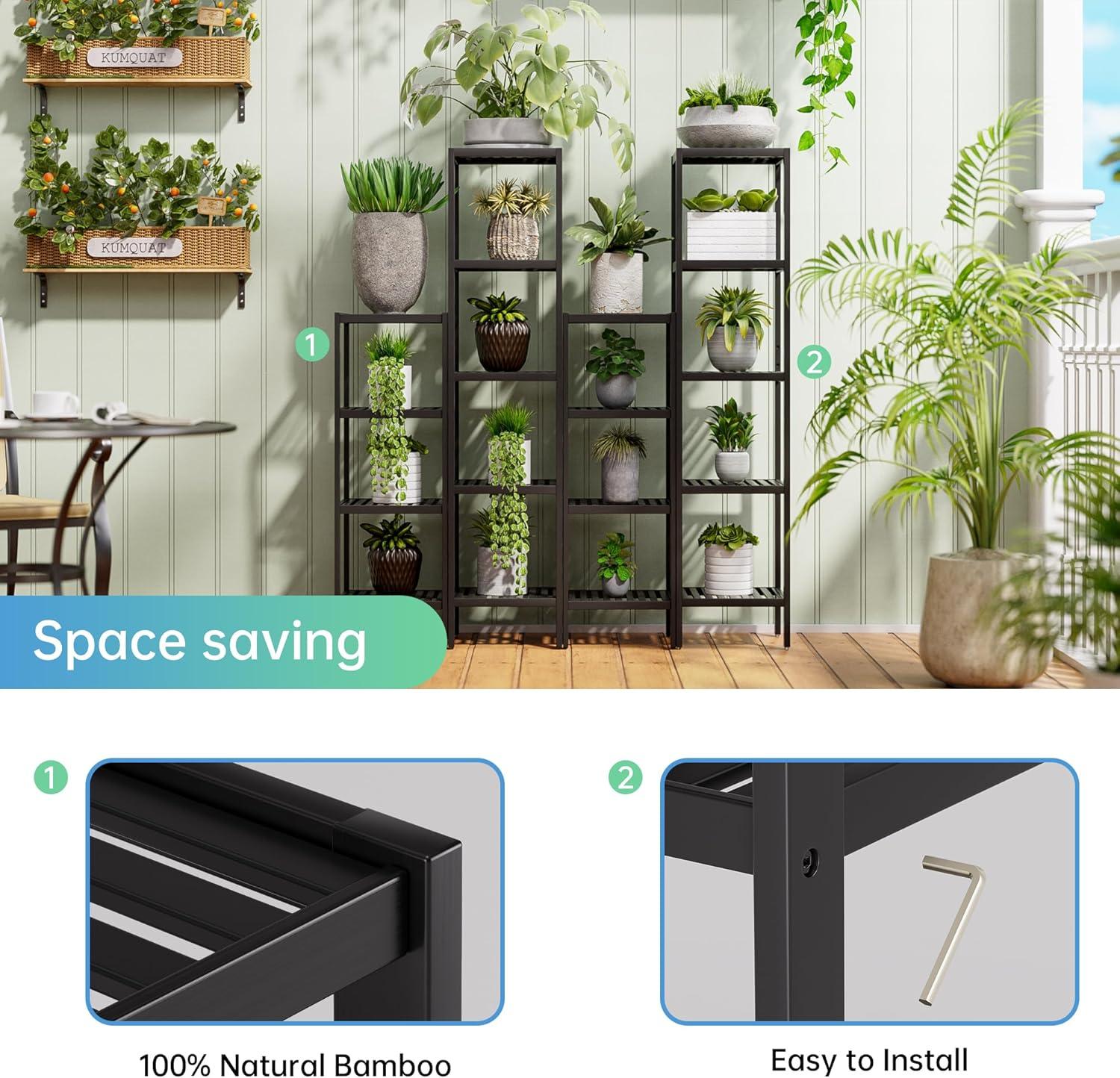 Bathroom Storage Shelf, 4-Tier Bamboo Rack Organizer, Multifunctional Shelving Unit For Living Room Bedroom Kitchen (Black)