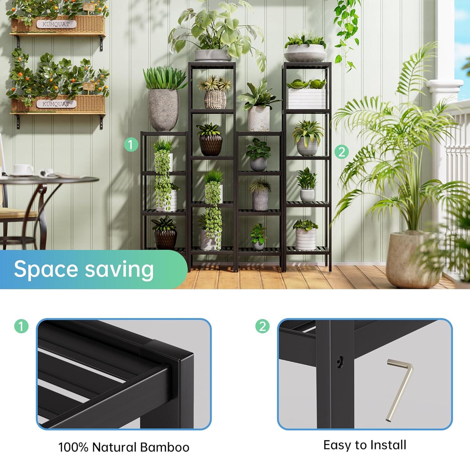 Bathroom Storage Shelf, 4-Tier Bamboo Rack Organizer, Multifunctional Shelving Unit For Living Room Bedroom Kitchen (Black)