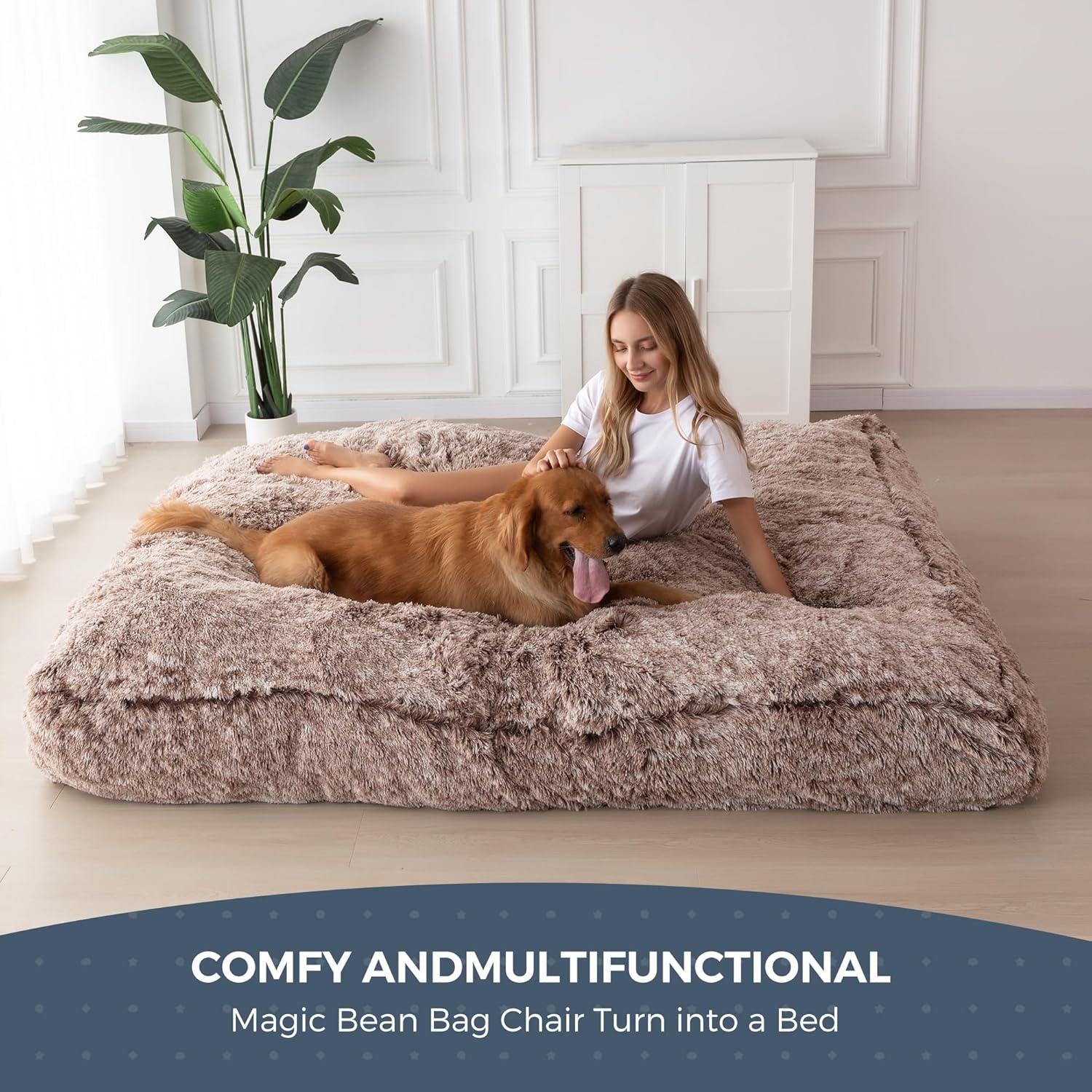 Large Faux Fur Convertible Bean Bag Chair and Bed