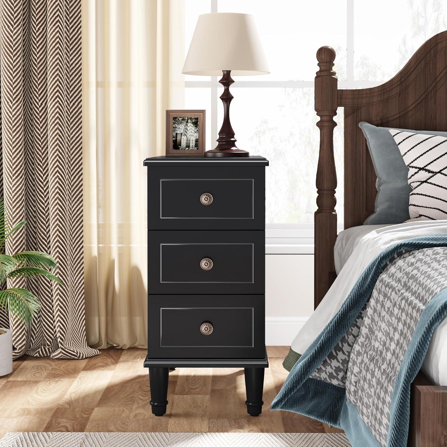 Tribesigns Solid Wood End Table with 3 Drawers