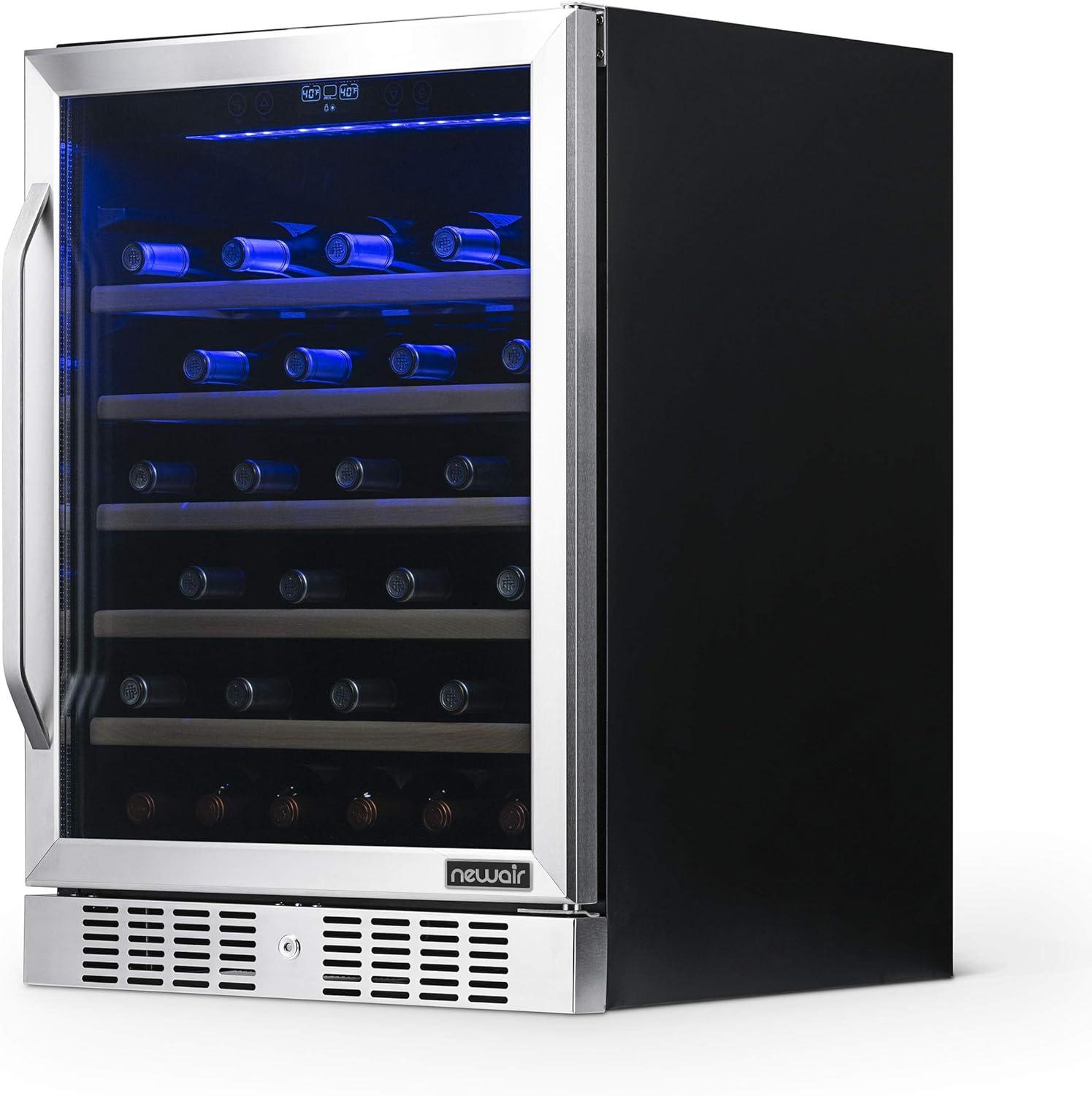 Newair 24" Built-in 52 Bottle Wine Refrigerator in Stainless Steel with Precision Digital Thermostat and Beechwood Shelves