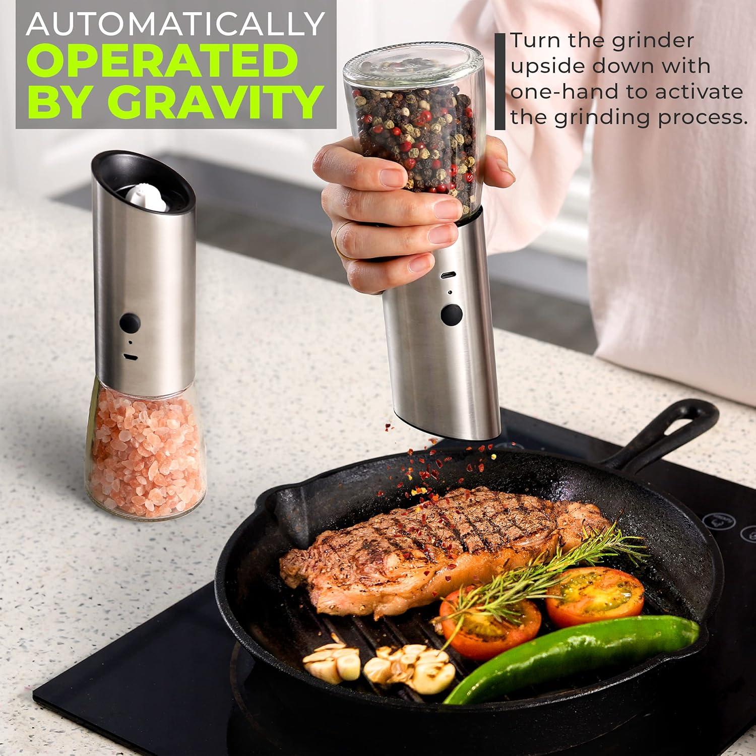 Electric Salt and Pepper Grinder Set USB Rechargeable Eletric Pepper Mill Shakers Automatic Spice Steel Machine Kitchen Tool