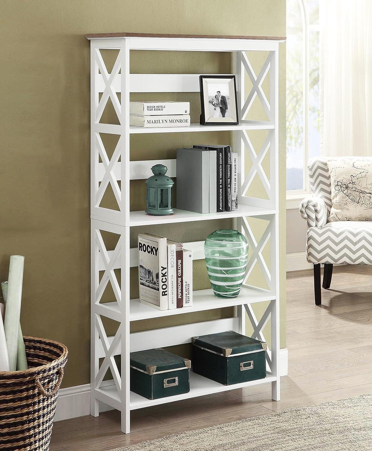 Driftwood and White 5-Tier Open Back Bookcase