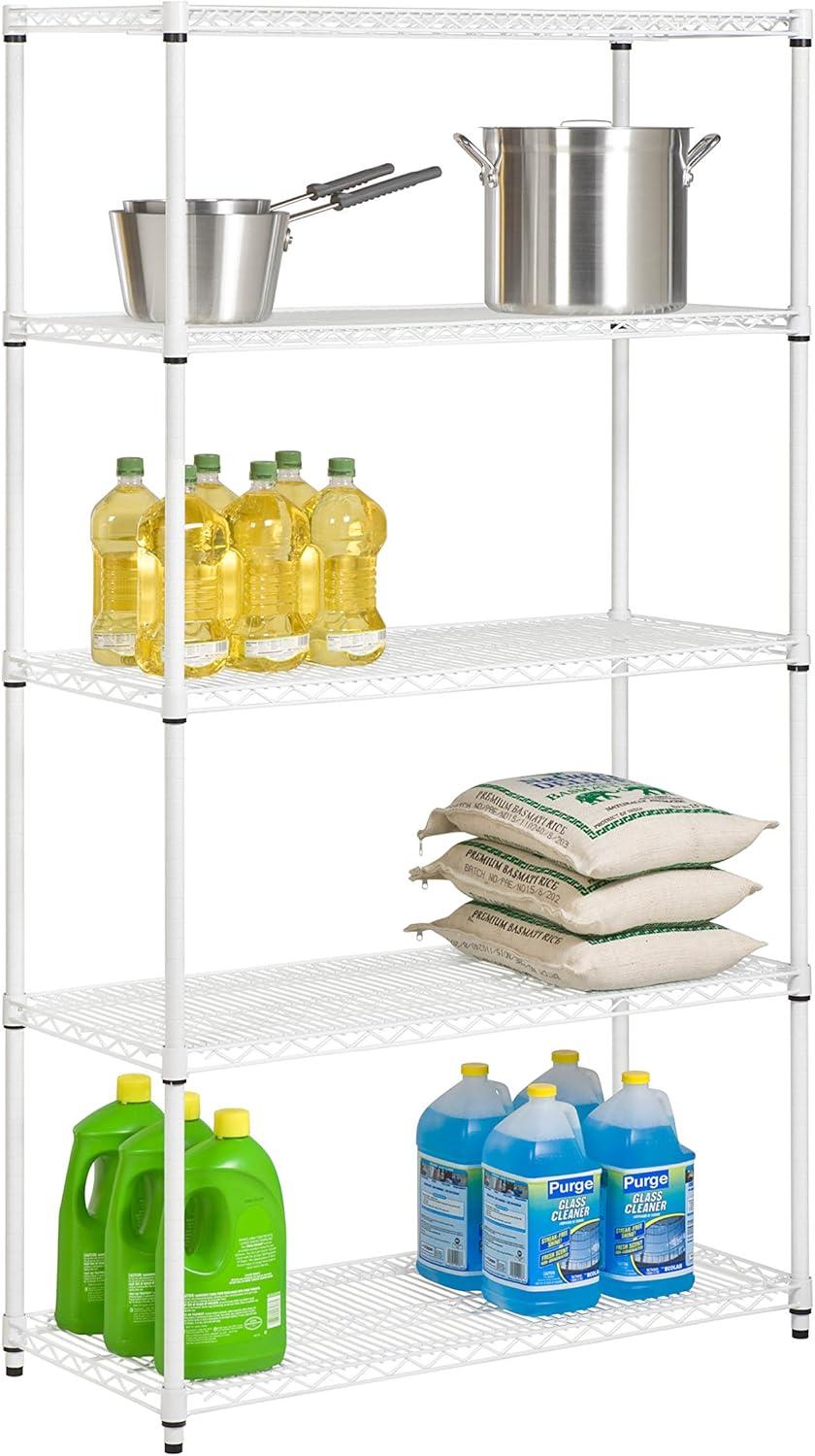 Honey-Can-Do 5-Shelf Steel Heavy-Duty Adjustable Storage Shelves, White, Holds up to 800 lb per Shelf