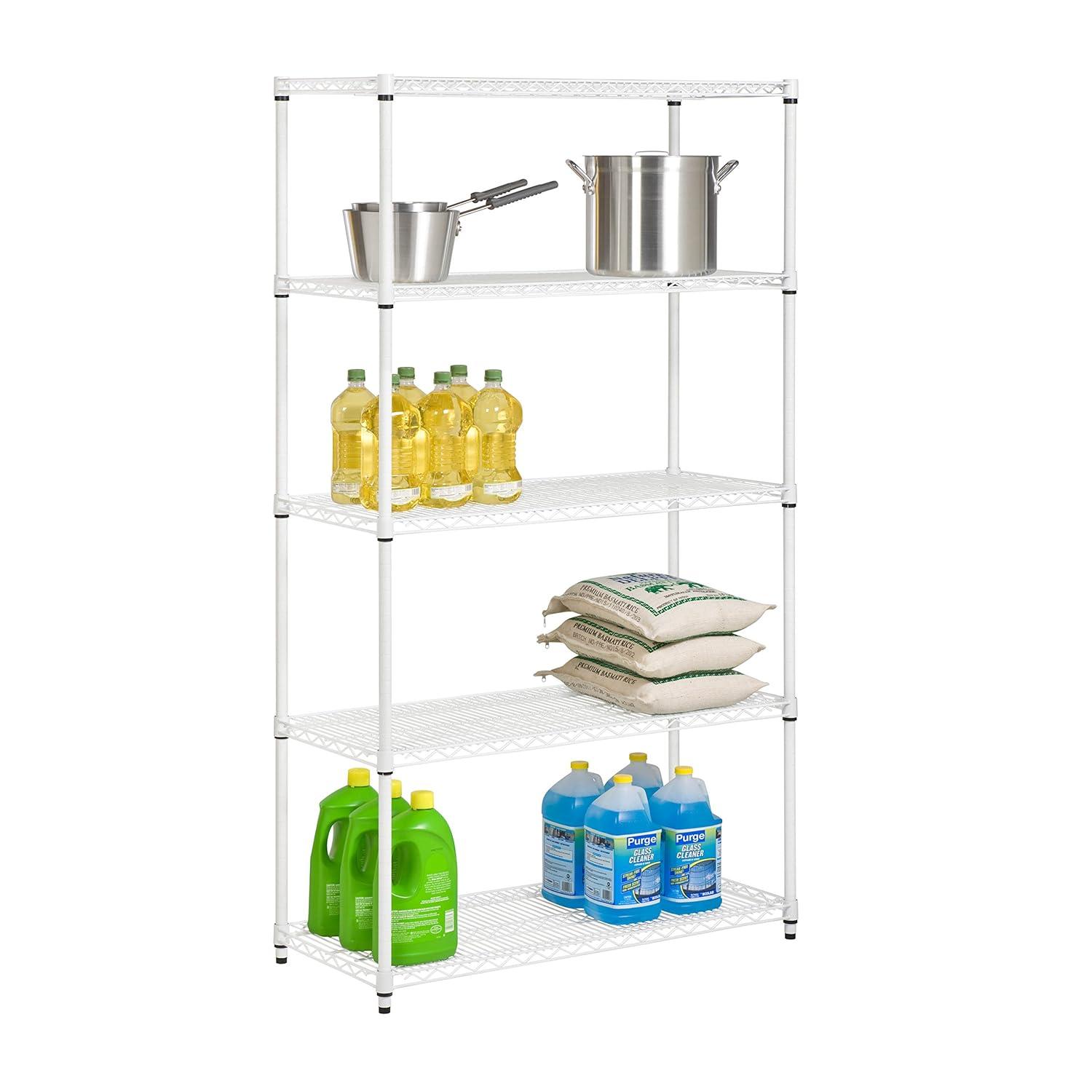 Honey-Can-Do 5-Shelf Steel Heavy-Duty Adjustable Storage Shelves, White, Holds up to 800 lb per Shelf