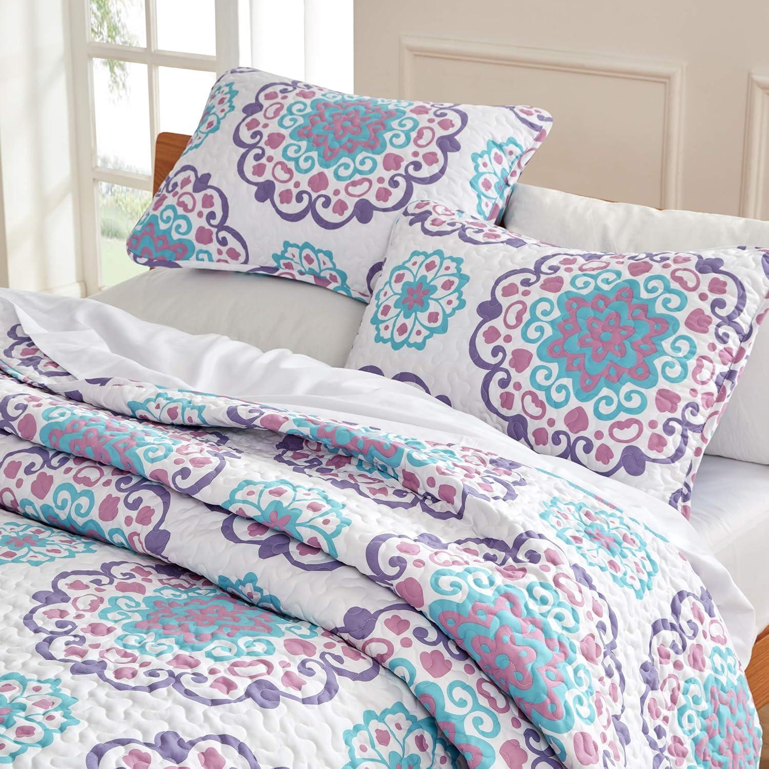 Full Purple Microfiber Reversible Quilt Set with Shams