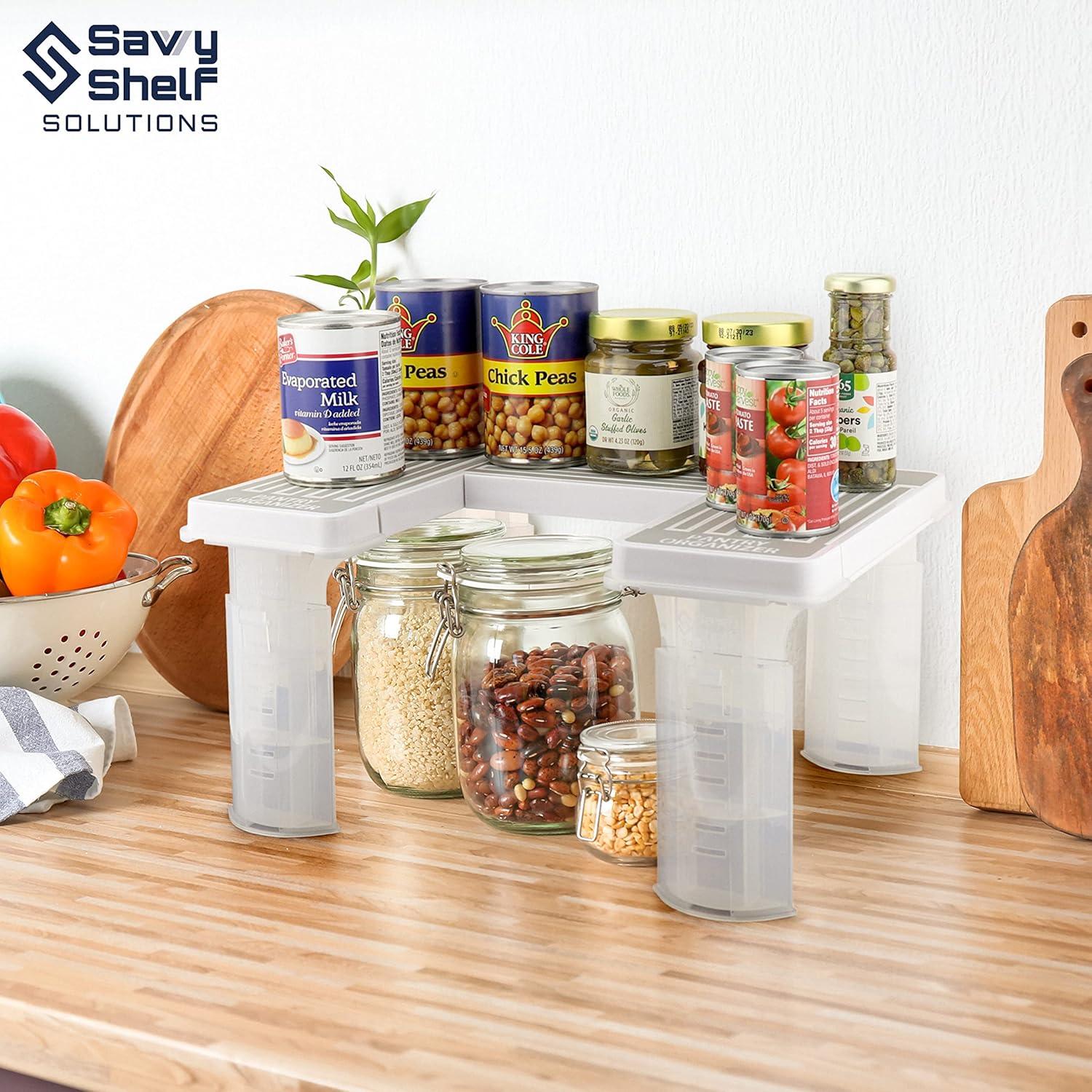 Savvy Shelf Adjustable Pantry Spice Rack & Can Storage Organizer - Storage Kitchen Organizer - Pantry Organization, Spice Rack & Storage Can Organizer for Pantry & Cupboard -Cupboard Organizer