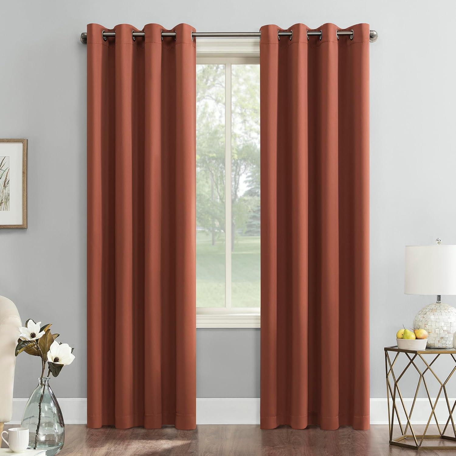 54"x84" Sun Zero Blackout Kenneth Energy Saving Grommet Curtain Panel Orange: Modern Brown Polyester Curtain