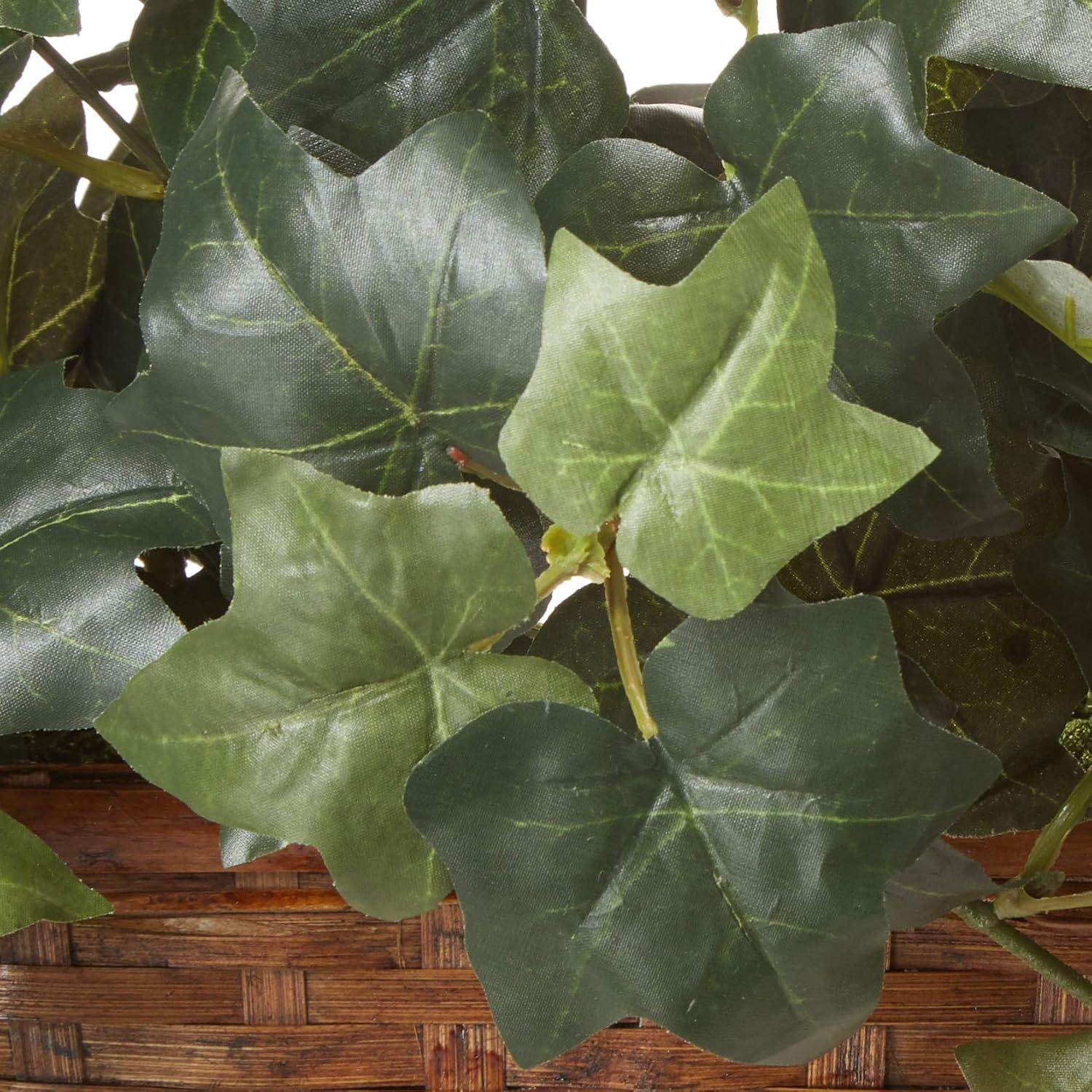 Puff Ivy in Ledge Basket - Nearly Natural: Indoor Decorative Faux Greenery, Wicker Basket Display