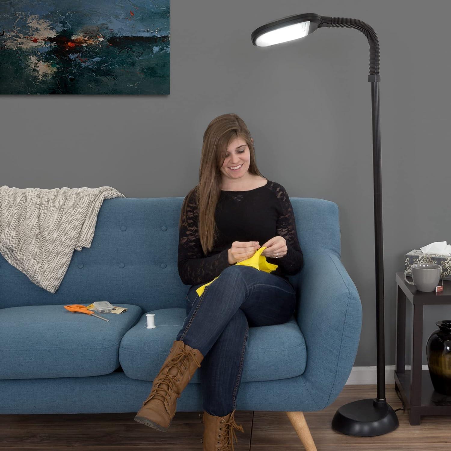 Lavish Home Natural Sunlight LED Floor Lamp with Bendable Neck 60 Inch (Black)