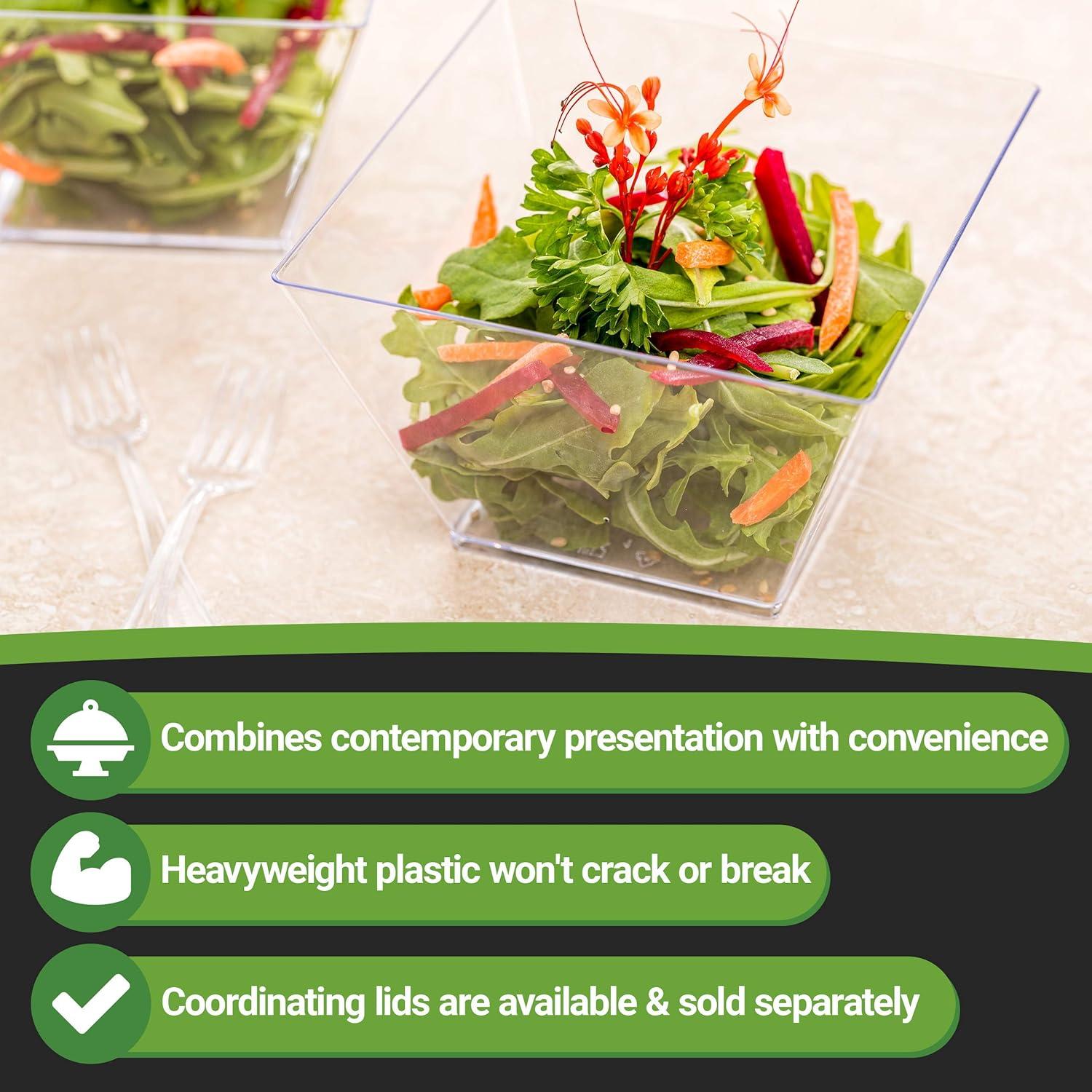 Restaurantware 16 Ounce Large Kova Bowls 100 Disposable Salad Bowls - Lids Sold Separately Sturdy Clear Plastic Appetizer Bowls For Salads Layered Cakes At Catered Events