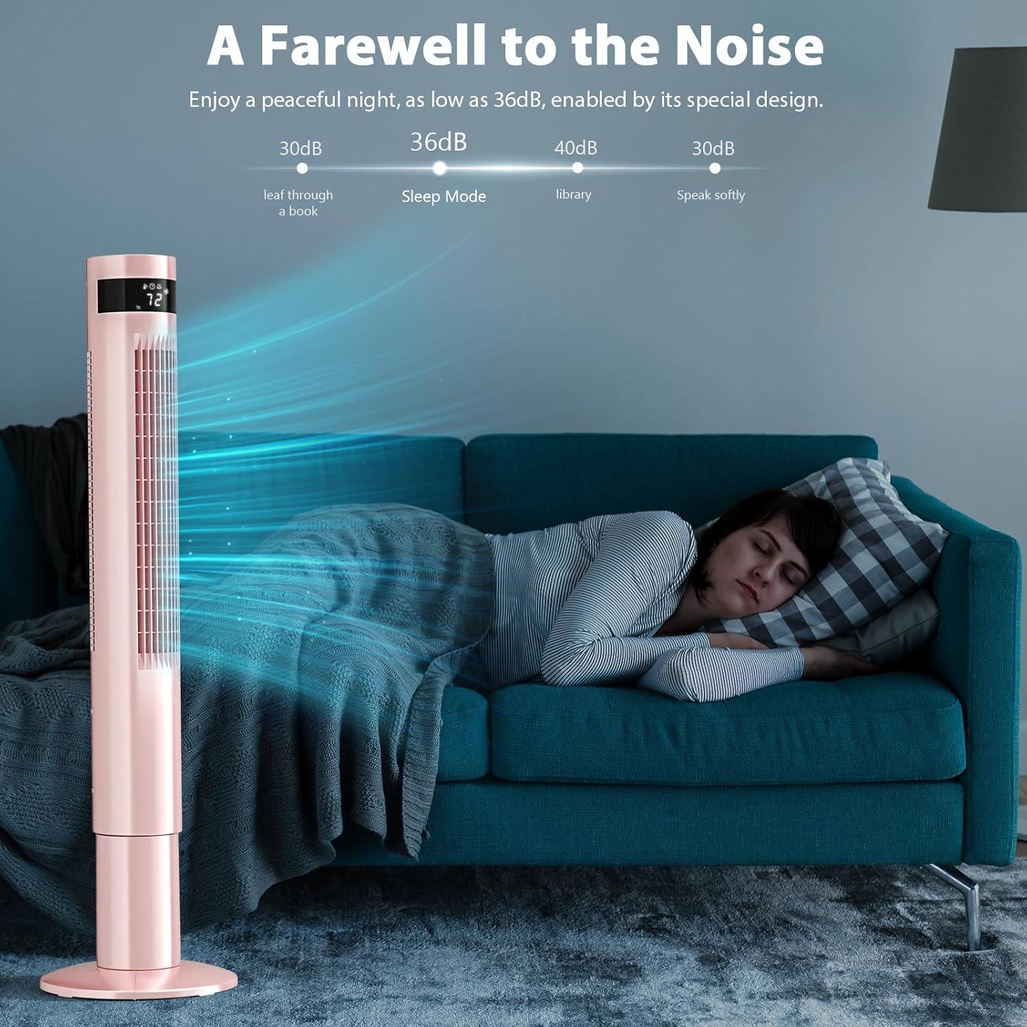 Antarctic Star Tower Fan Portable Floor Fans 85°Oscillating Fan 43'' Quiet Cooling 12H Timer Remote Control Standing Bladeless Electric 3 Speeds Wind 3 Modes Bedroom Office(43 inch, Pink)