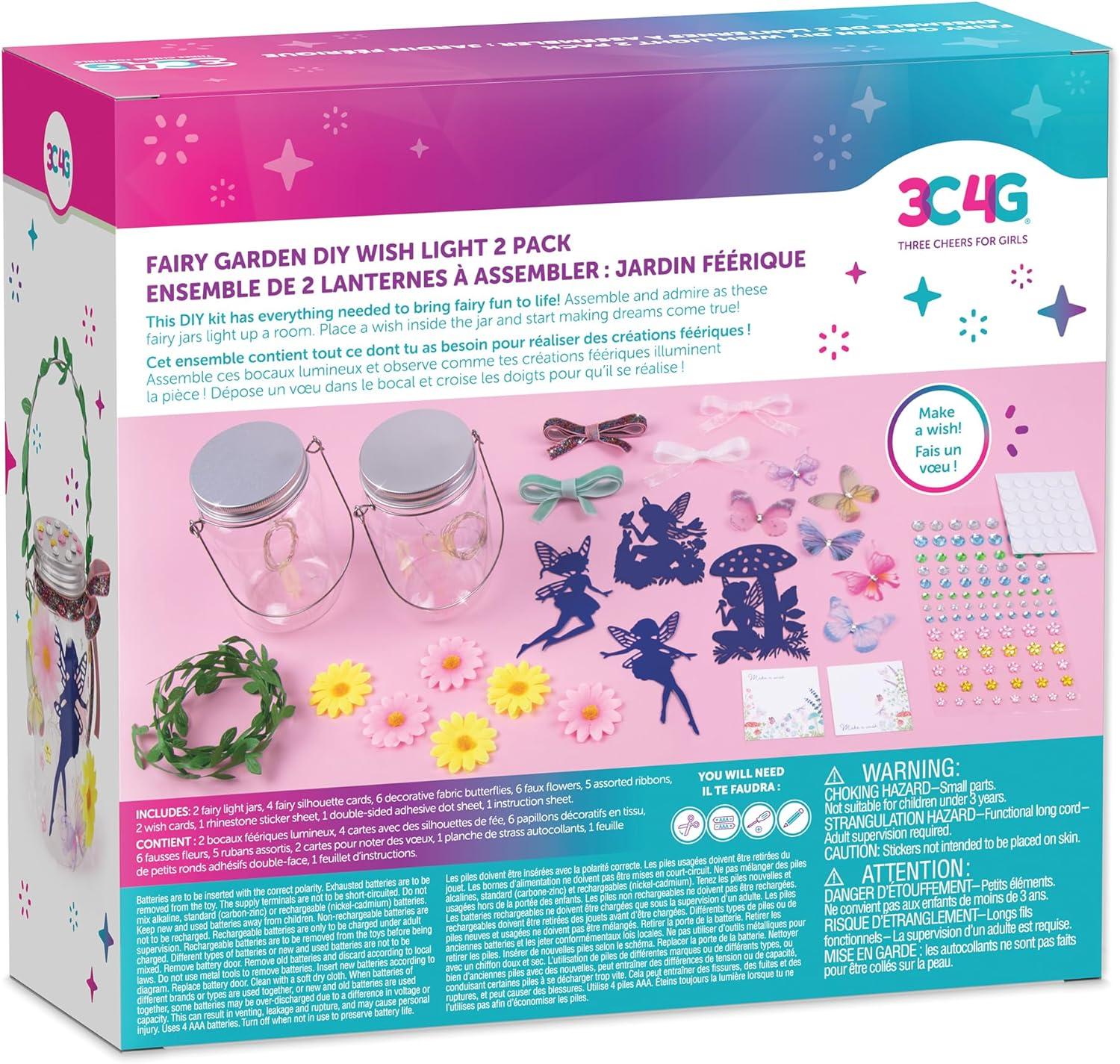 3C4G: Fairy Garden DIY Wish Light - Create 2 Fairy Light Jars, Customize w/ 4 Fairy Silhouettes, Lights Up, Tweens, Girls & Kids Ages 8+, Three Cheers For Girls