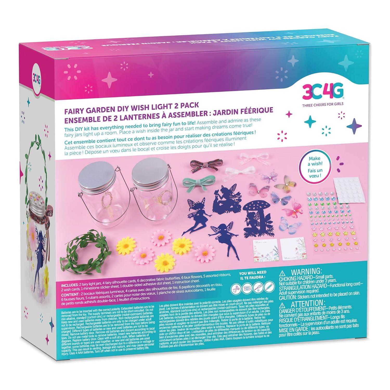 3C4G: Fairy Garden DIY Wish Light - Create 2 Fairy Light Jars, Customize w/ 4 Fairy Silhouettes, Lights Up, Tweens, Girls & Kids Ages 8+, Three Cheers For Girls