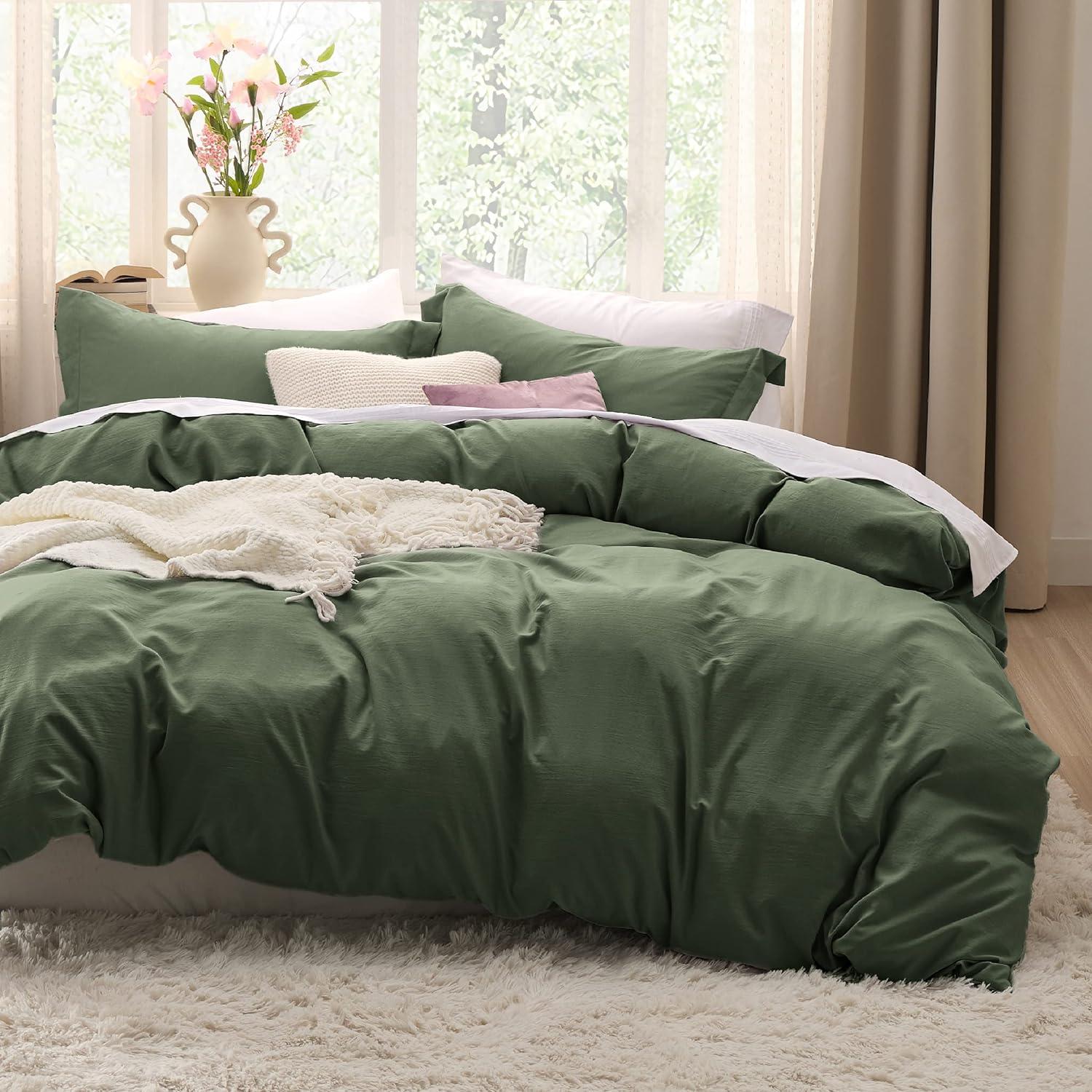 Olive Green Queen Polyester Duvet Cover Set