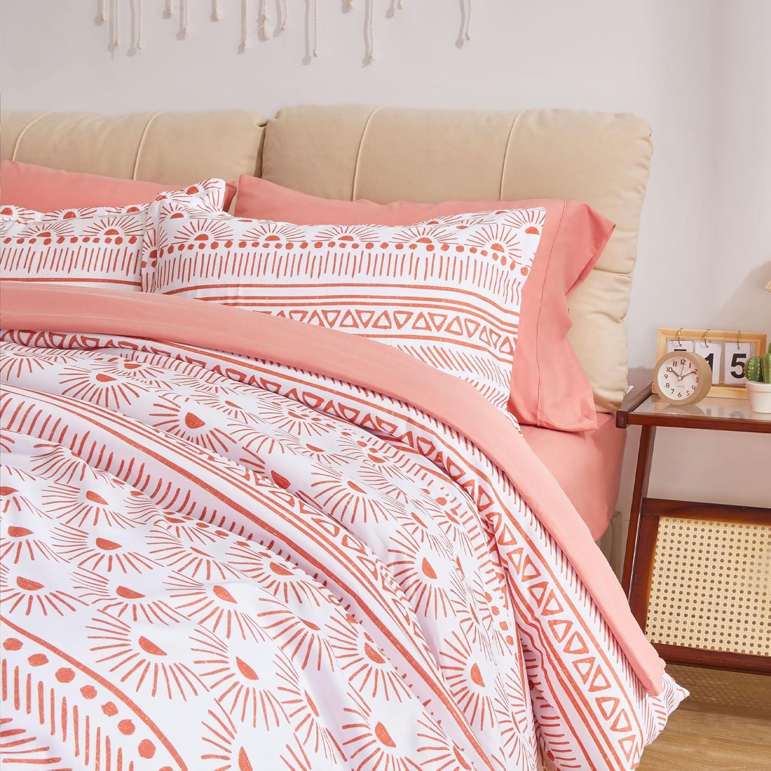 Terracotta Boho Geometric Queen Duvet Cover Set