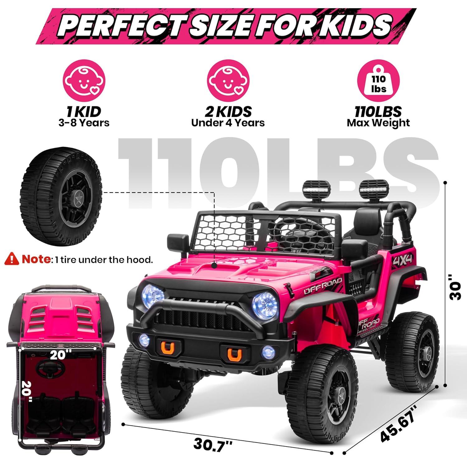 Ancheer 24V Real 2 Seater Ride On Toys Electric SUV Jeep Car With Remote Control,2WD/4WD Switchable, 4X100W Motor, Bluetooth, Music, USB, Lights