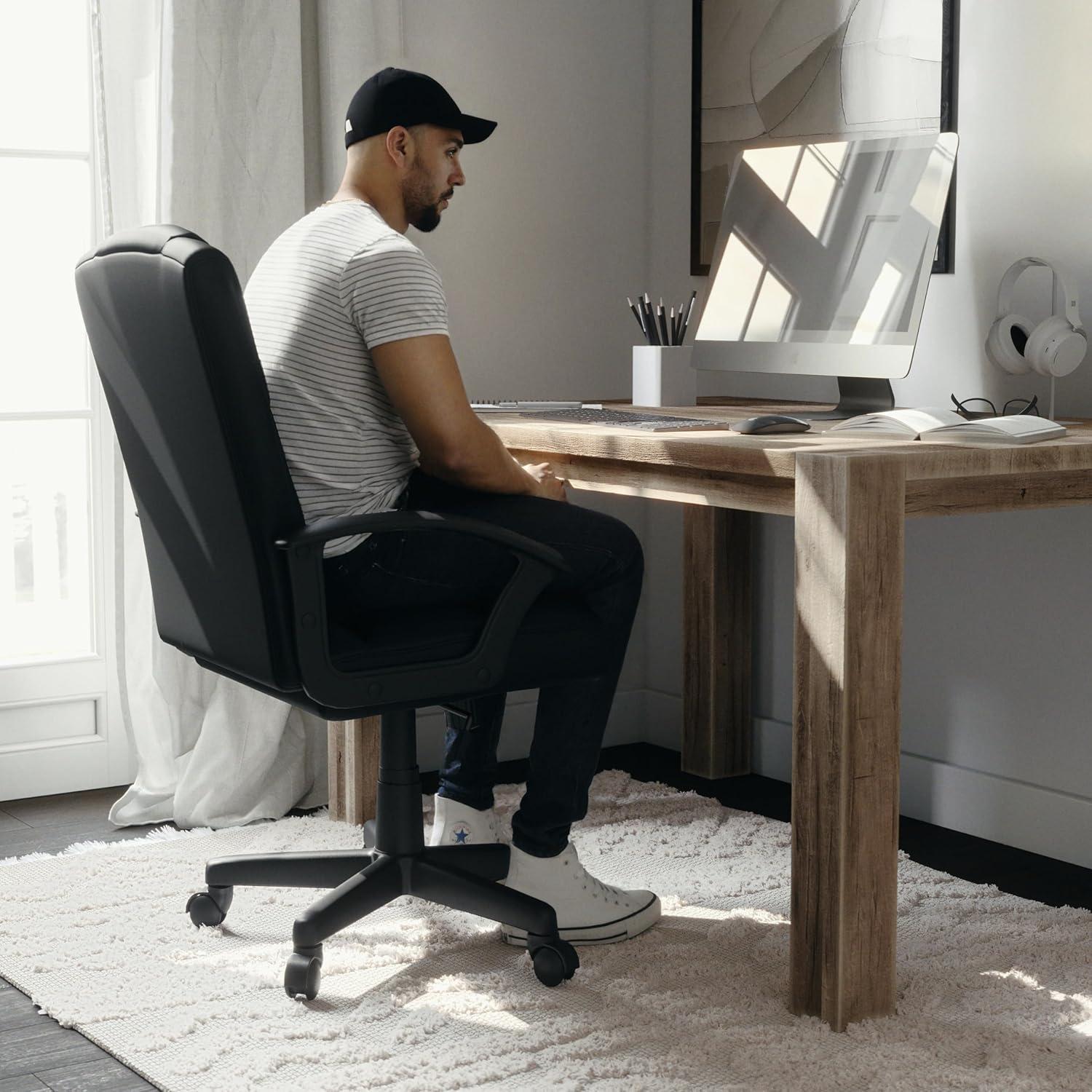 Ergonomic High-Back Black Leather and Plastic Swivel Task Chair