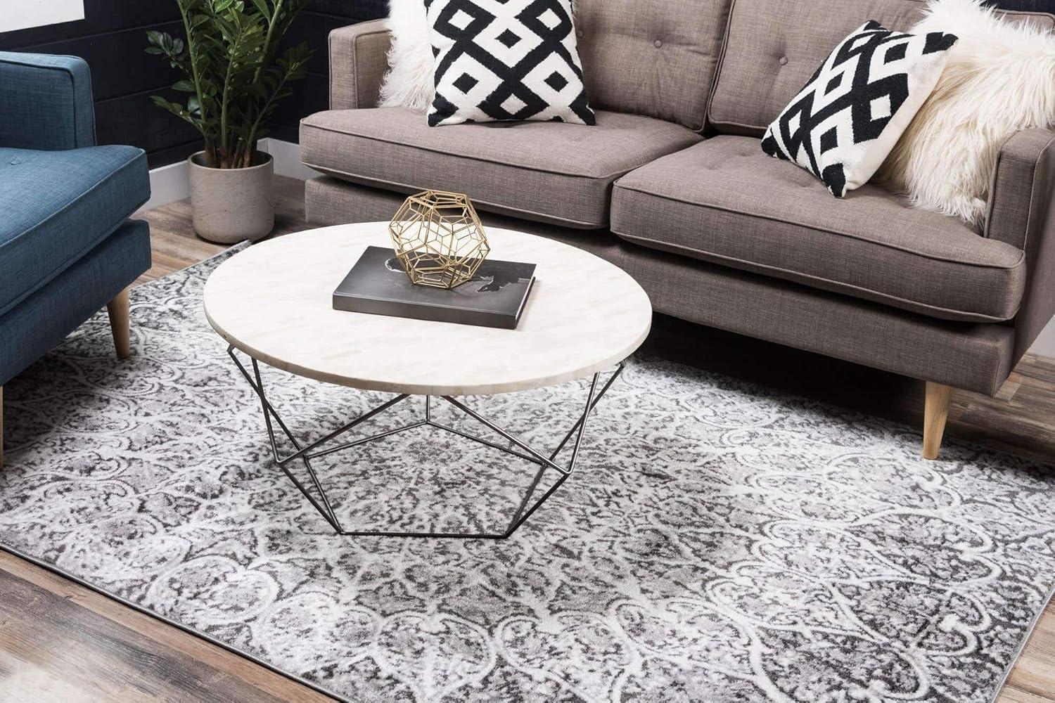 Elysian Gray Geometric 7' x 10' Synthetic Indoor Area Rug