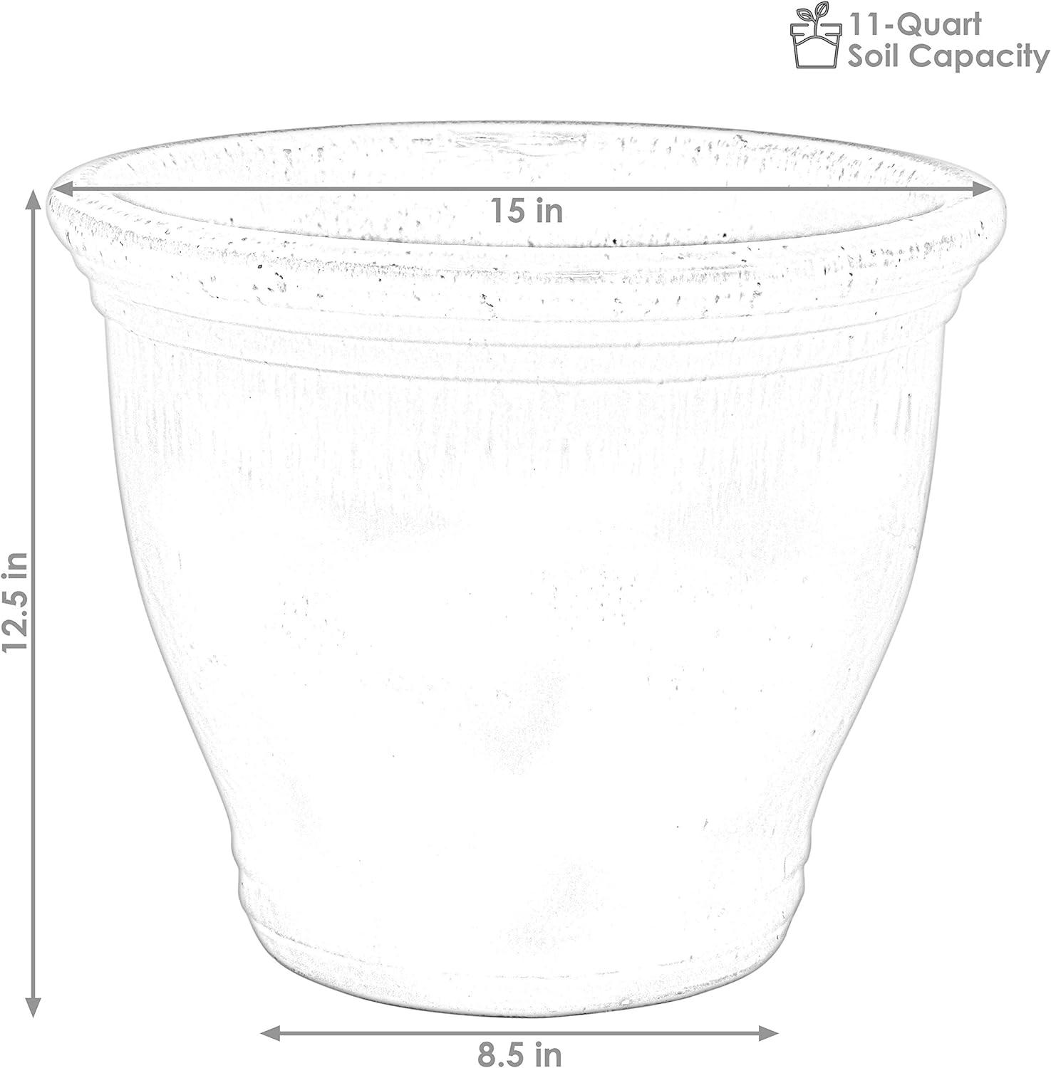 Sunnydaze Studio 15" High-Fired Glazed Gray Ceramic Planter