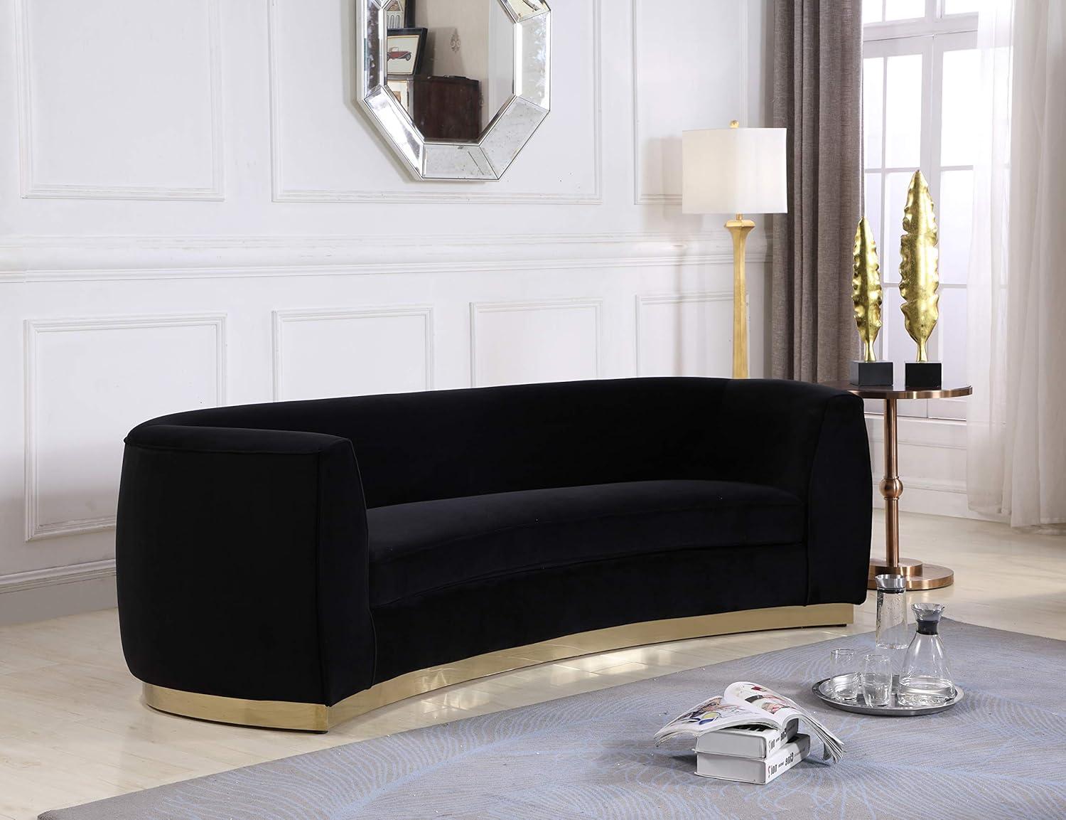 Julian Black Velvet Sofa with Gold Stainless Steel Base