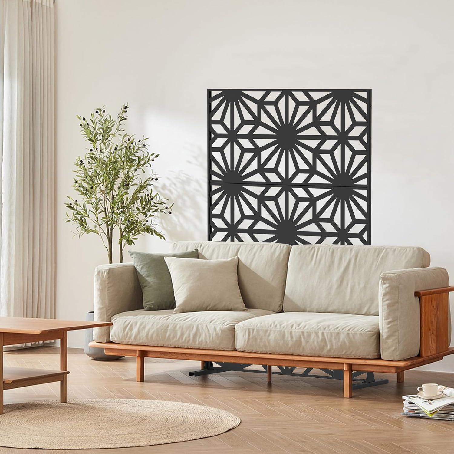 Domi Pantalla de Privacidad de Metal, Paneles de Pantalla de Patio Al Aire Libre, Cercas Decorativas, Espacio Interior, Soporte Divisor, Pantalla de Privacidad Independiente para Patio, Jardín, Balcón, Negro (Girasol)