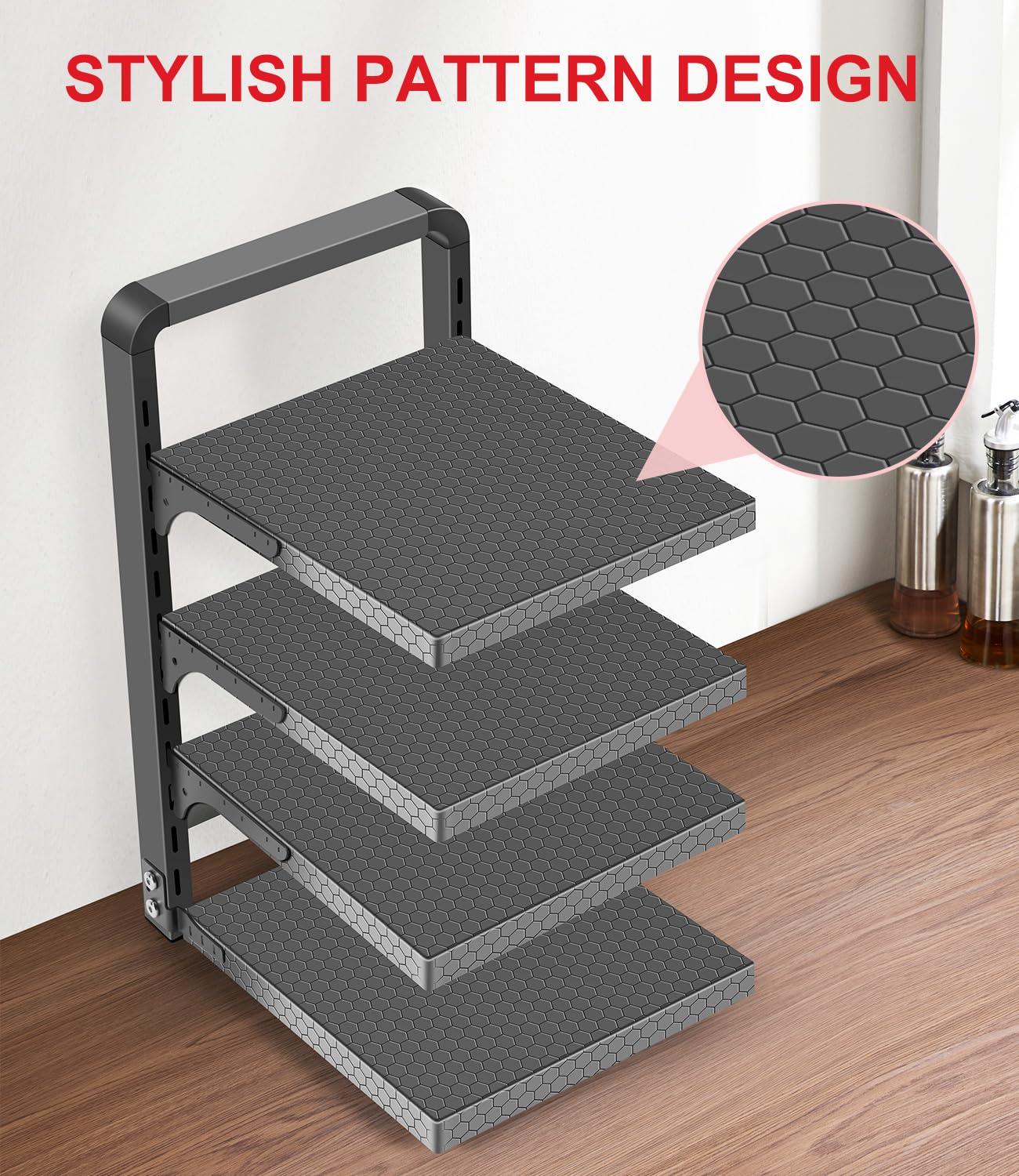 Prep & Savour Heavy Duty Pan Organizers For Cabinet & Counter 4 Tier Adjustable Pan & Pot Rack For Kitchen Cabinet Organizers And Storage