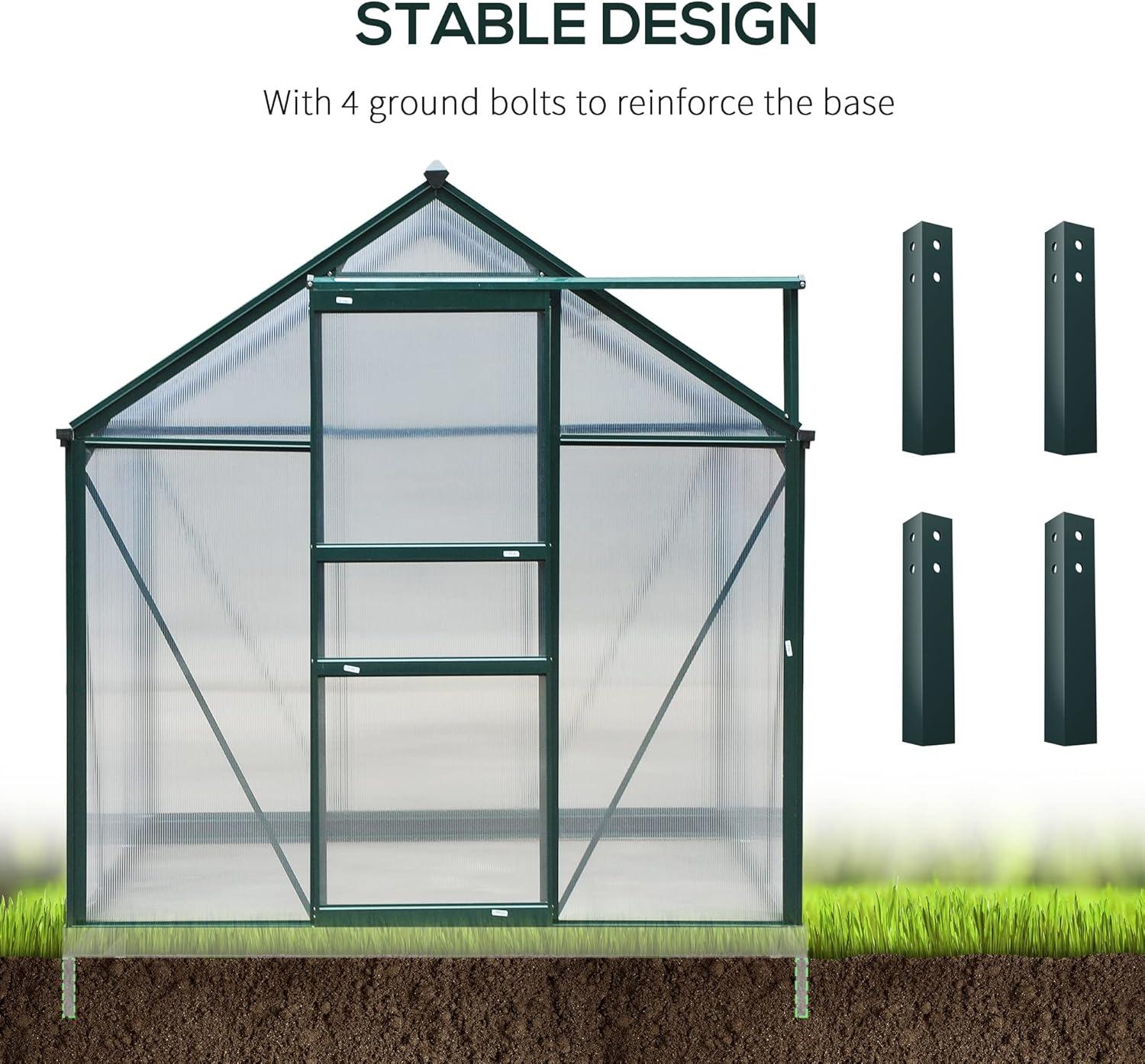 Dark Green Polycarbonate Walk-In Greenhouse with Aluminum Frame