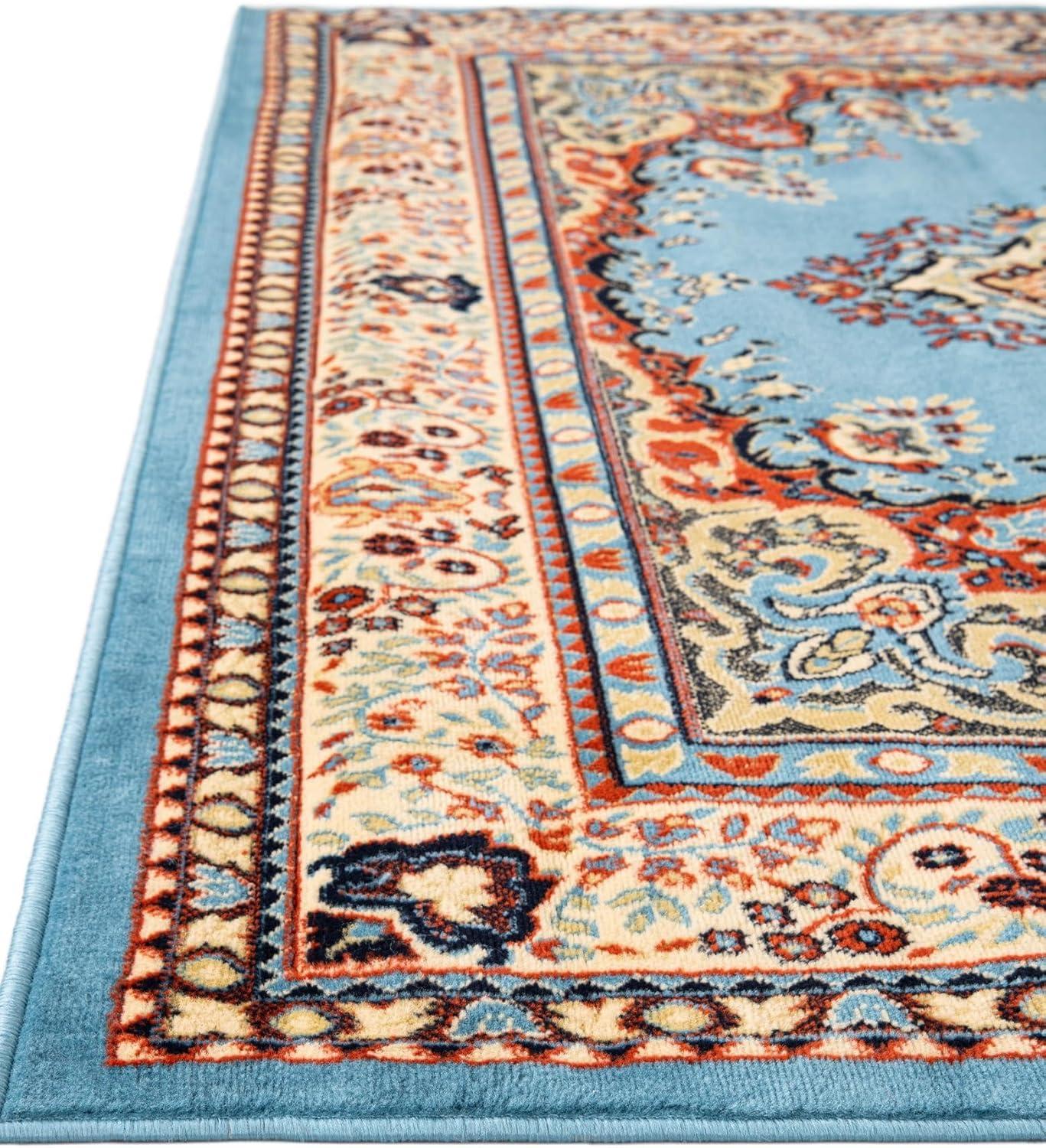 Unique Loom Washington Reza Rug Light Blue/Cream 3' x 16' 5" Runner Floral French Perfect For Bathroom Hallway Mud Room Laundry Room