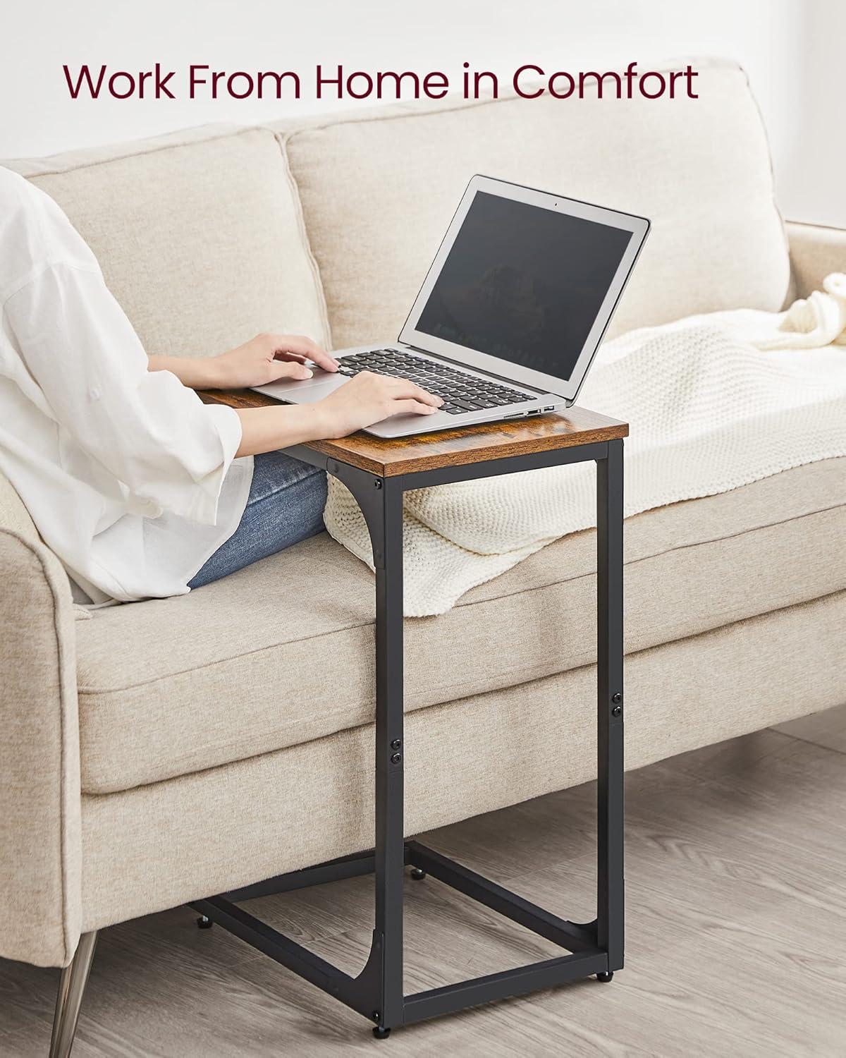 VASAGLE C-Shaped End Table, Small Side Table for Couch, Sofa Table with Metal Frame for Living Room, Bedroom, Bedside, Rustic Brown and Black ULET350B01