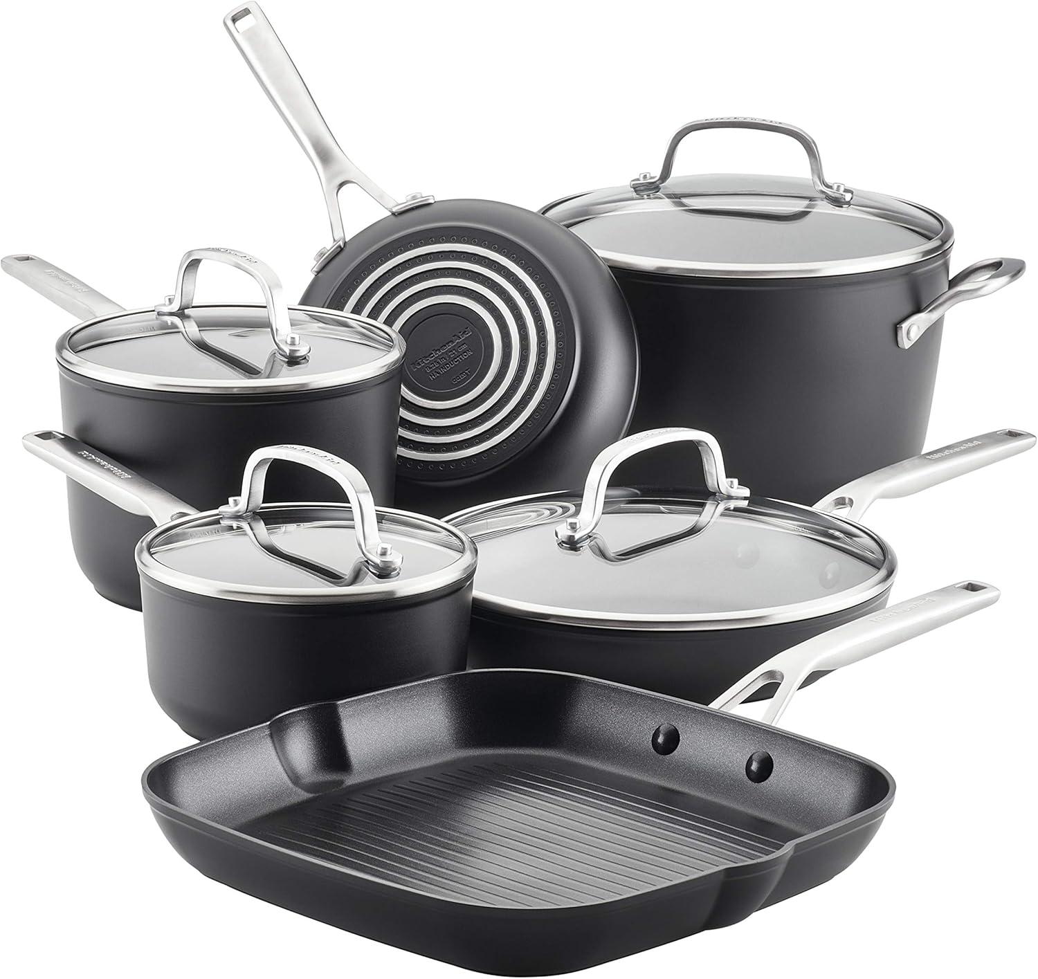 Matte Black 10-Piece Aluminum Nonstick Cookware Set