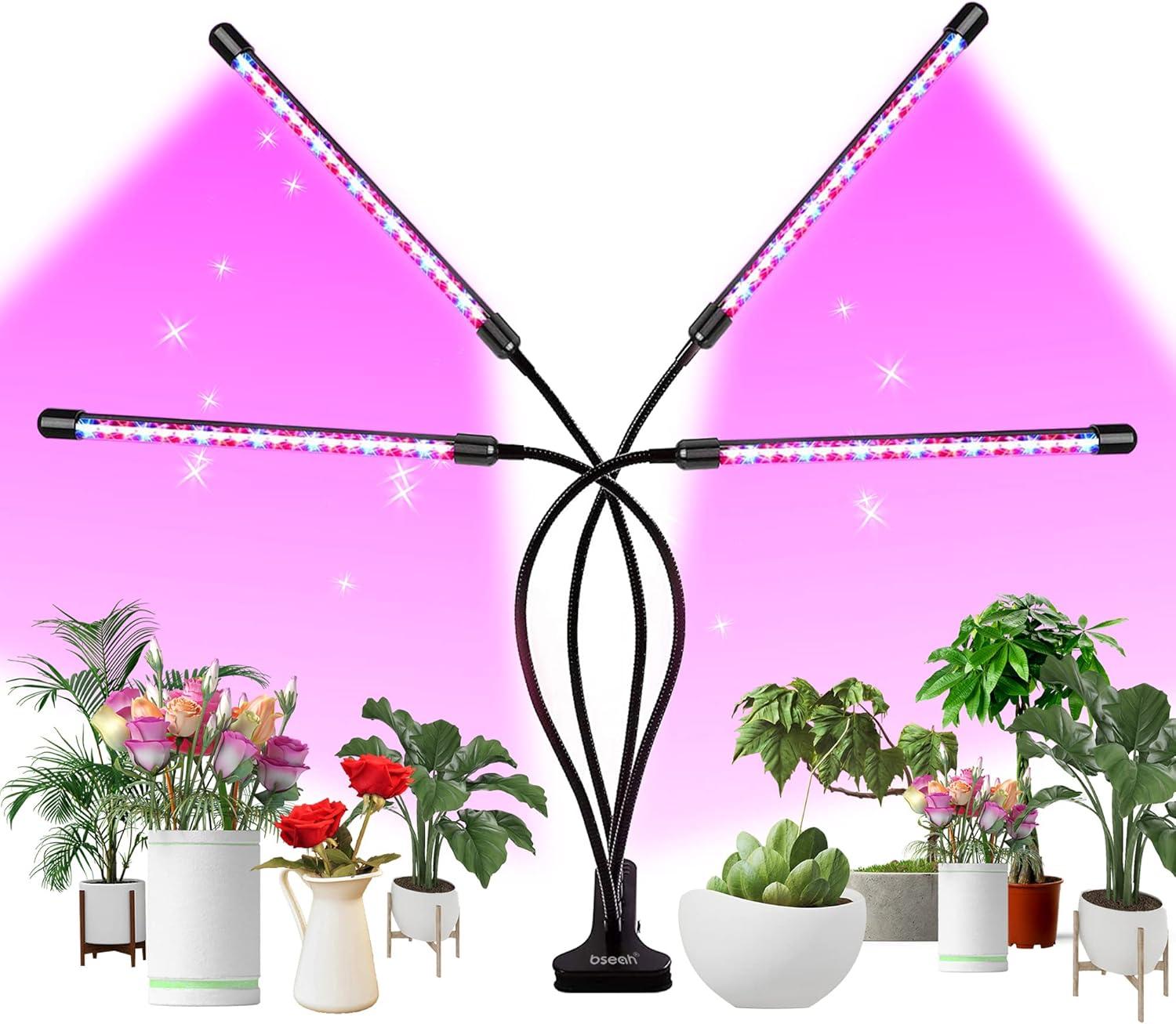 bseah Grow Light Plant Lights for Indoor Plants, Clip-On Full Spectrum Plant Grow Lights, Auto ON & Off Timer 3/9/12H, Dimmable Brightness & 3 Light Modes