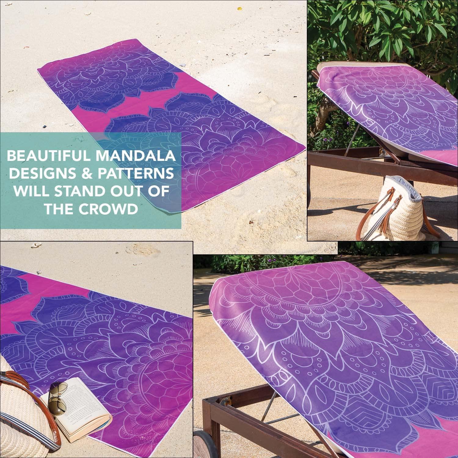 Arkwright Mandala Microfiber Beach Towels (30x70 in.) - Oversized Beach Towel Lightweight for Spa, Bath, Pool - Purple
