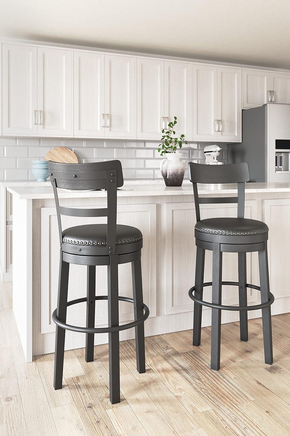 Transitional Black Wood Swivel Barstool with Nailhead Trim