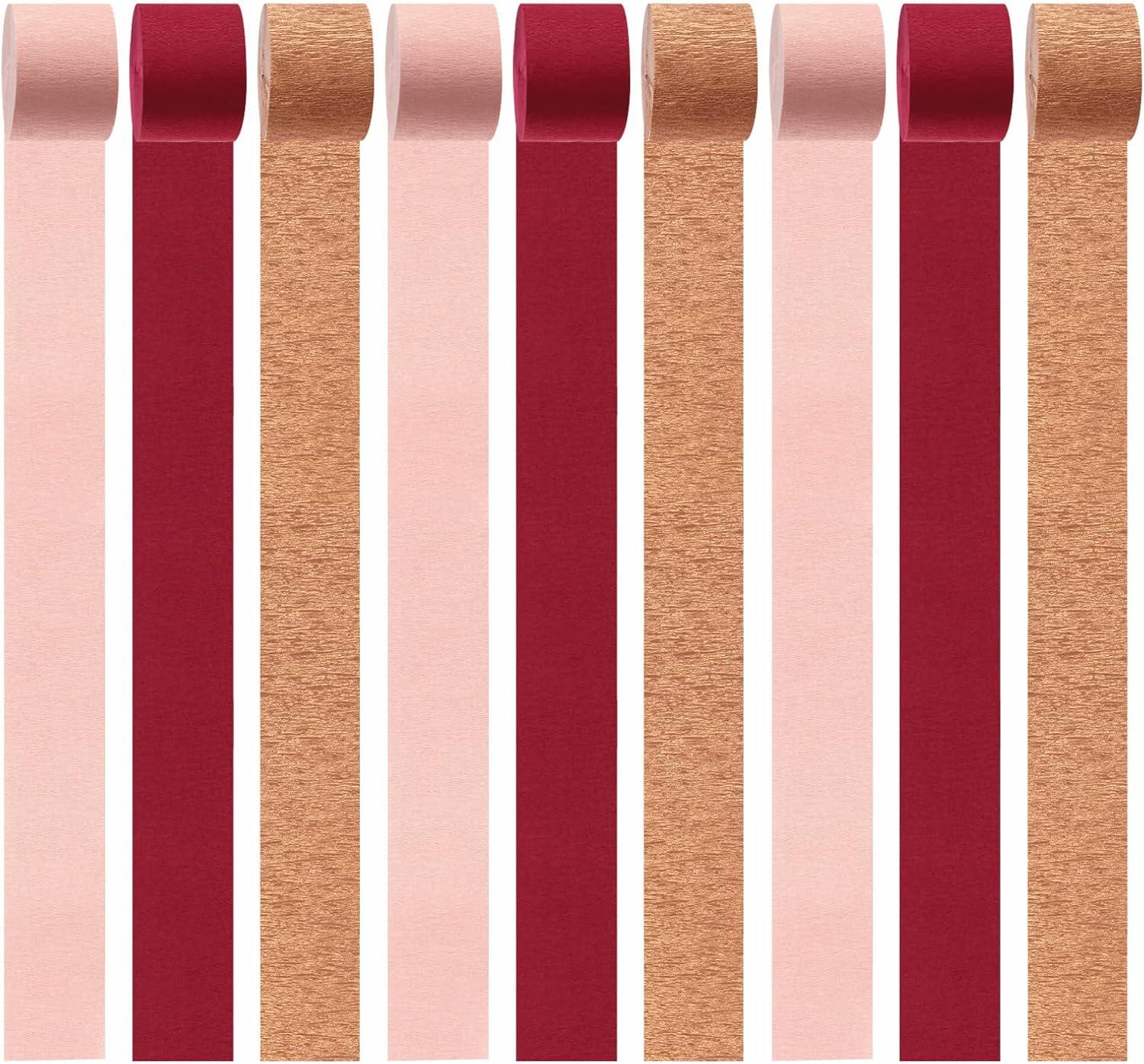 Rose-Gold Pink Burgundy-Red Party-Decorations Streamers - 9 Rolls Valentines Mothers Day Crepe Paper Streamer Garland Birthday Bachelorette Bridal Shower Engagement Wedding Brunch Decoration Panduola