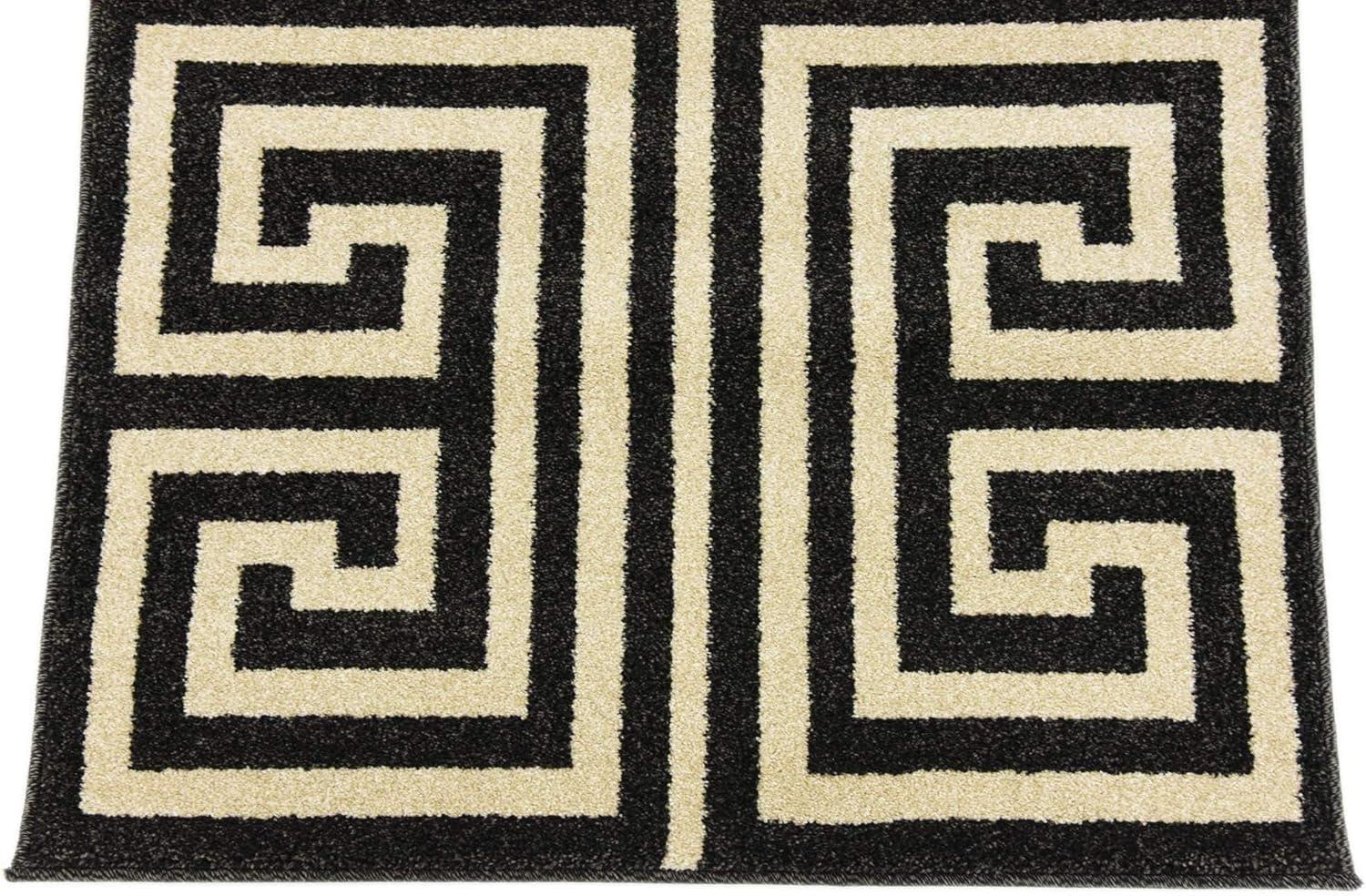 Unique Loom Athens Collection Area Rug - Greek Key (2' 7" x 10' Runner Black/Beige)