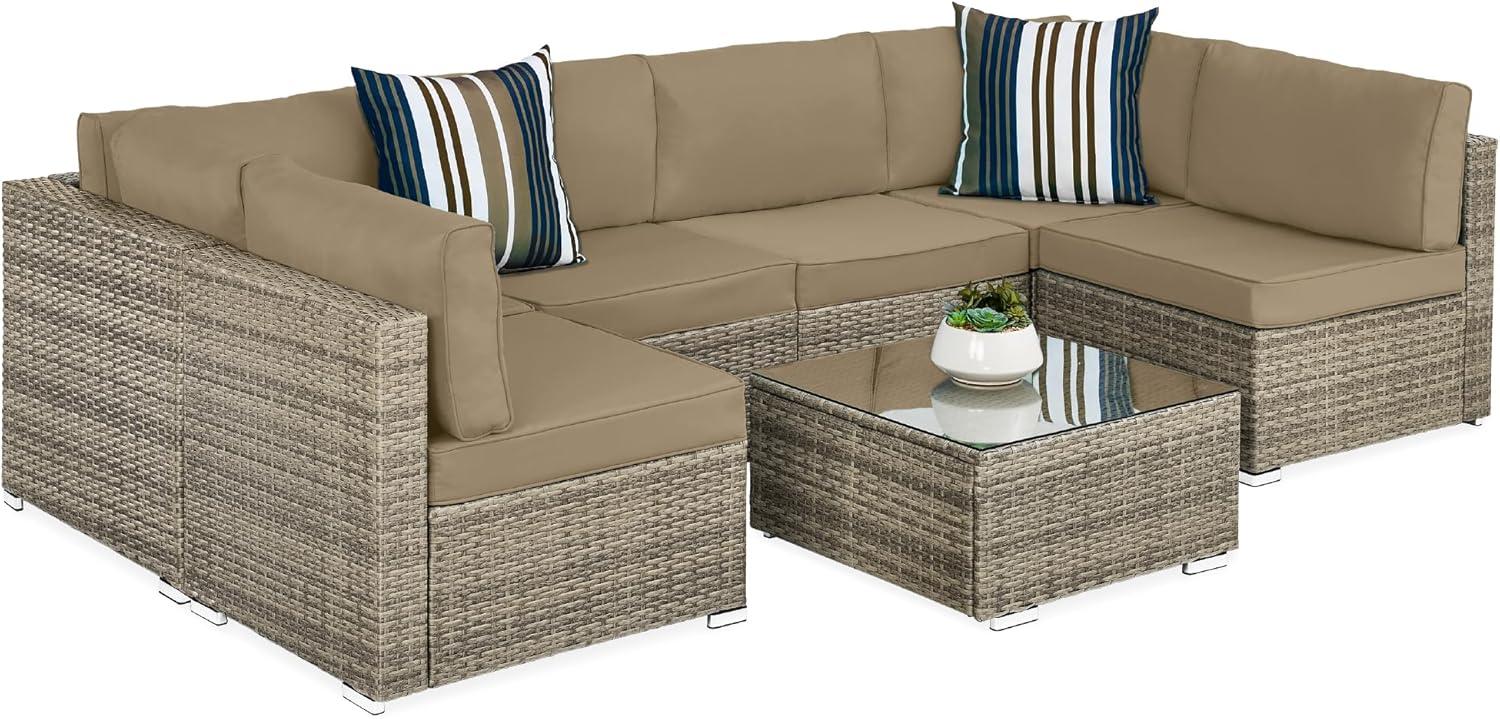 Best Choice Products 7-Piece Outdoor Modular Patio Conversation Furniture, Wicker Sectional Set - Taupe/Desert