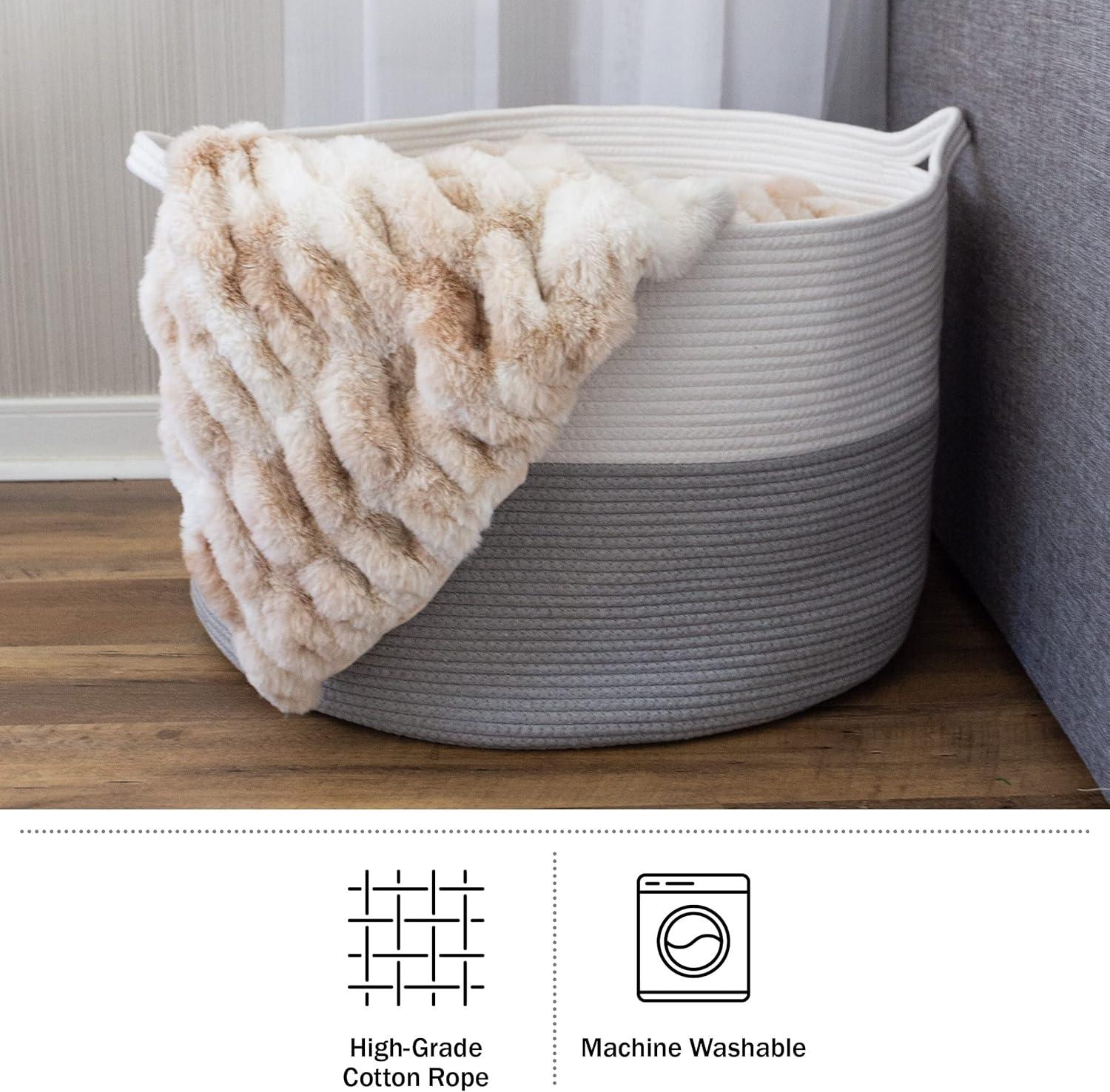 Home-Complete Extra-Large Woven Rope Basket, Gray