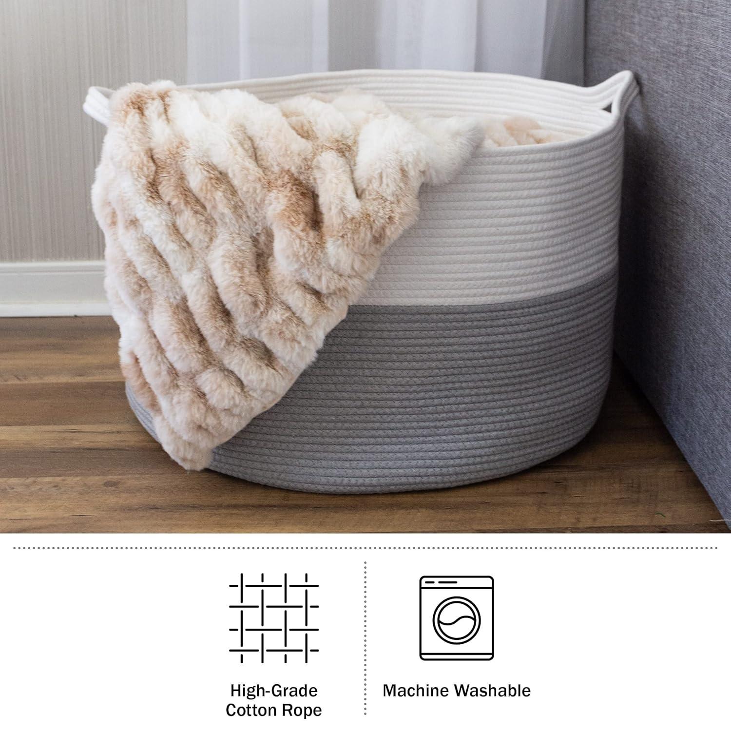 Home-Complete Extra-Large Woven Rope Basket, Gray