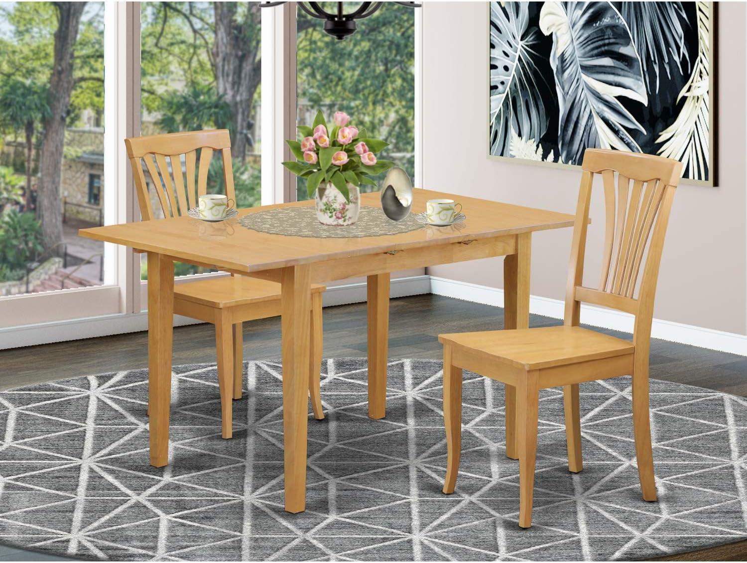 Oak Finish 3-Piece Rectangular Dining Set with Slatted-Back Chairs