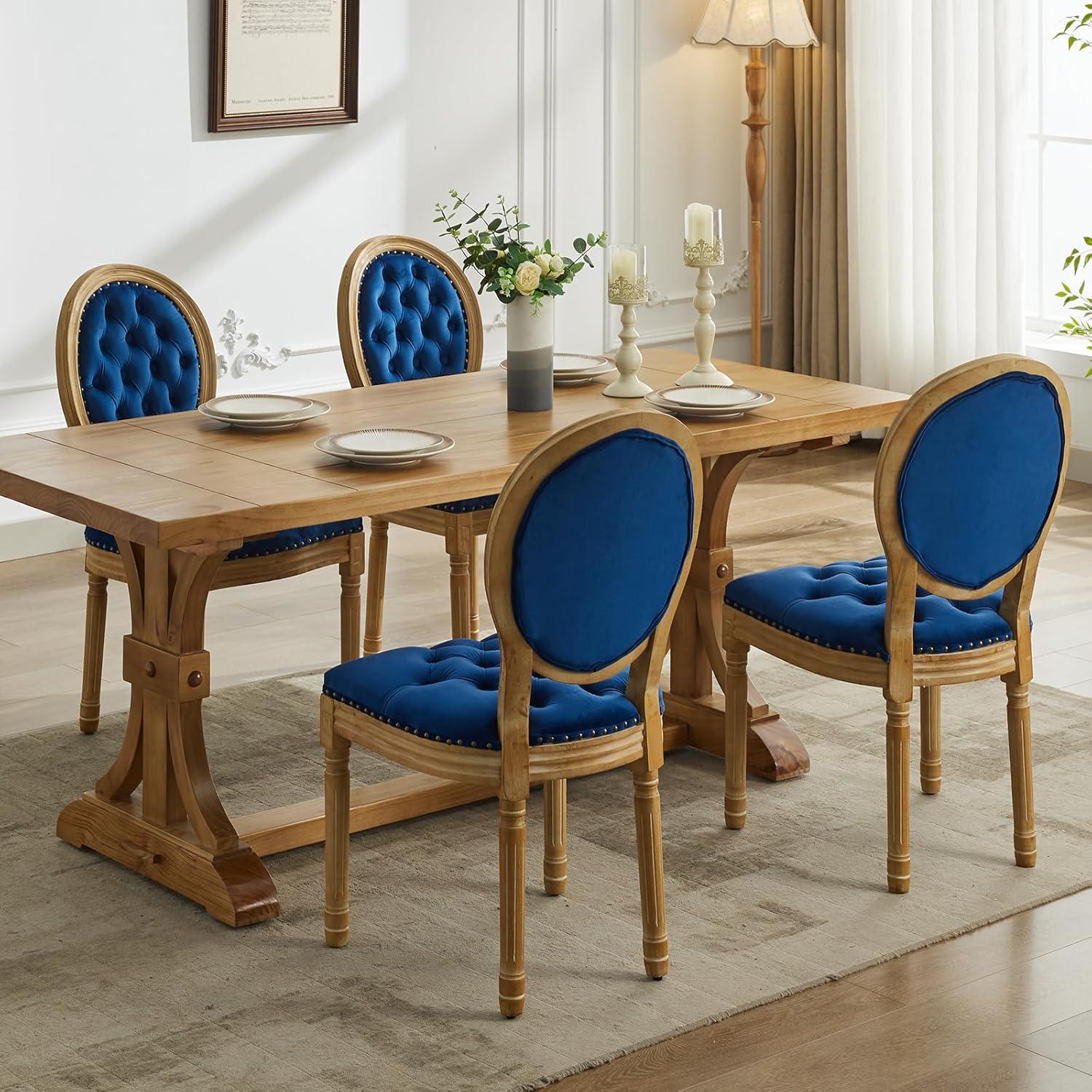 One Allium Way® French Style Vintage Solid Wood Upholstered Dining Chair (Set of 4)