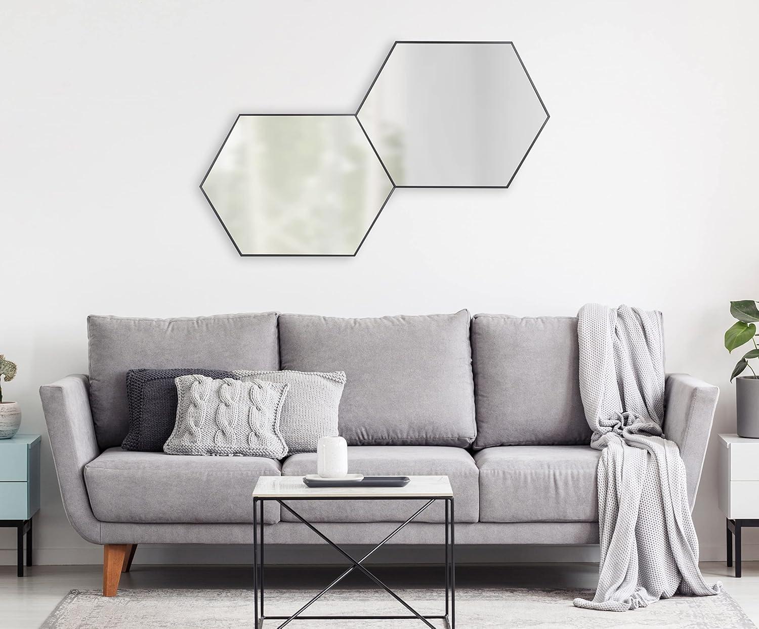 Kate & Laurel All Things Decor 22" x 31" Rhodes Hexagon Wall Mirror Black: Modern Style, No Assembly, Wall Mounted