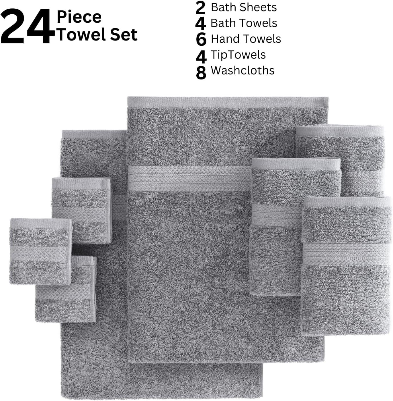 Oversized Space Grey Cotton 24-Piece Towel Set