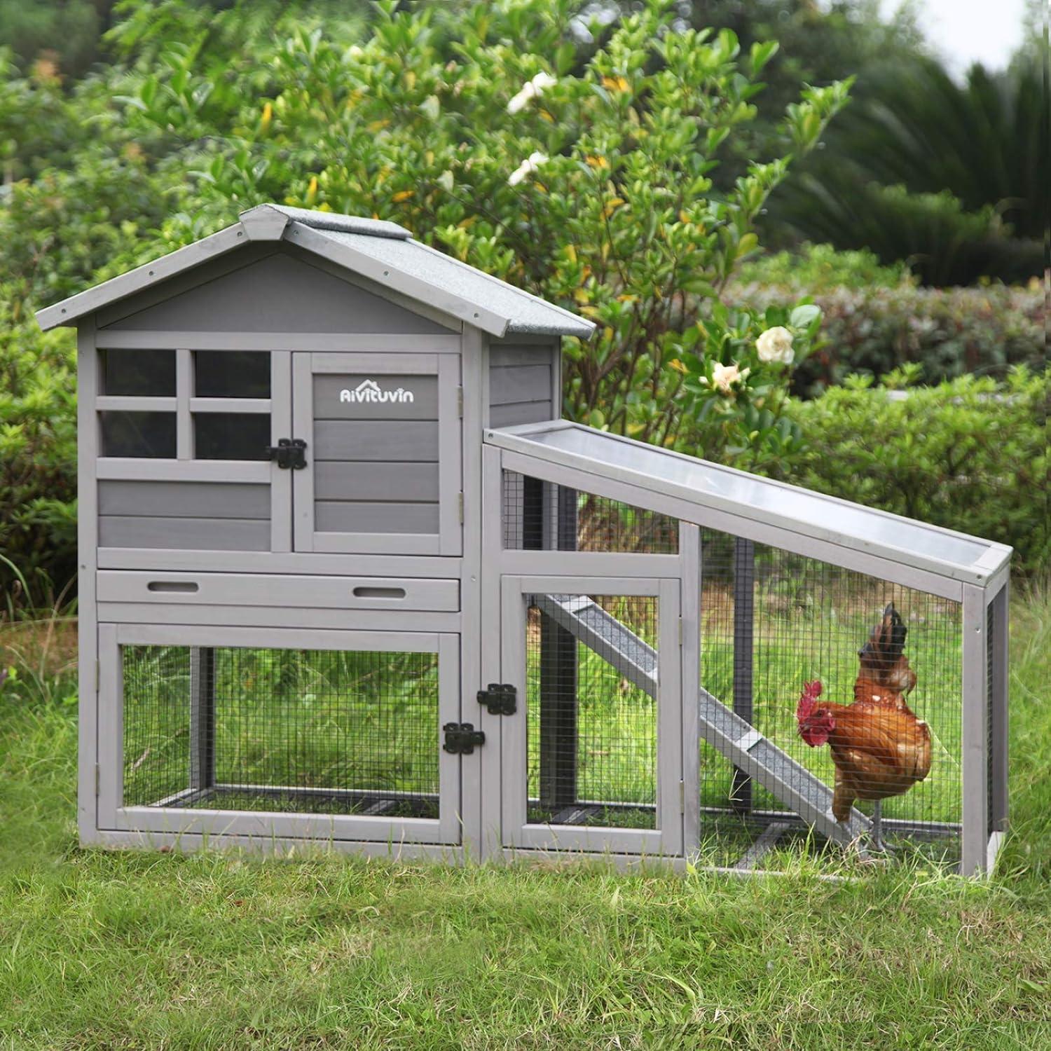 Aivituvin Chicken Coop Rabbit Hutch Outdoor Bunny Cage Indoor with Removable Bottom Wire Mesh Rabbit Cage with UV Panel 53.4" L x 23.6" W x 38.1" H